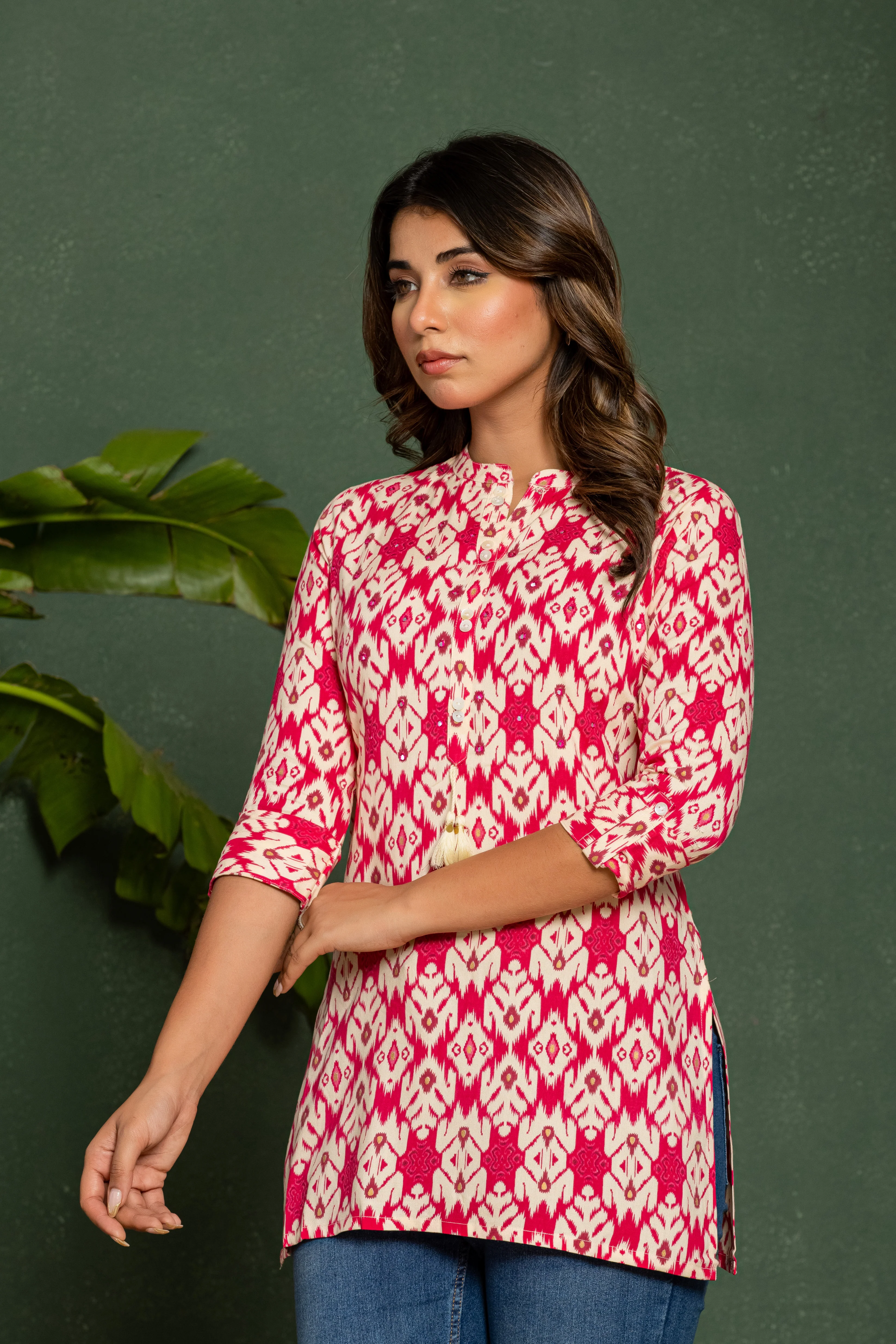 UMA SALMON PRINTED COTTON SHORT TOP - Image 4