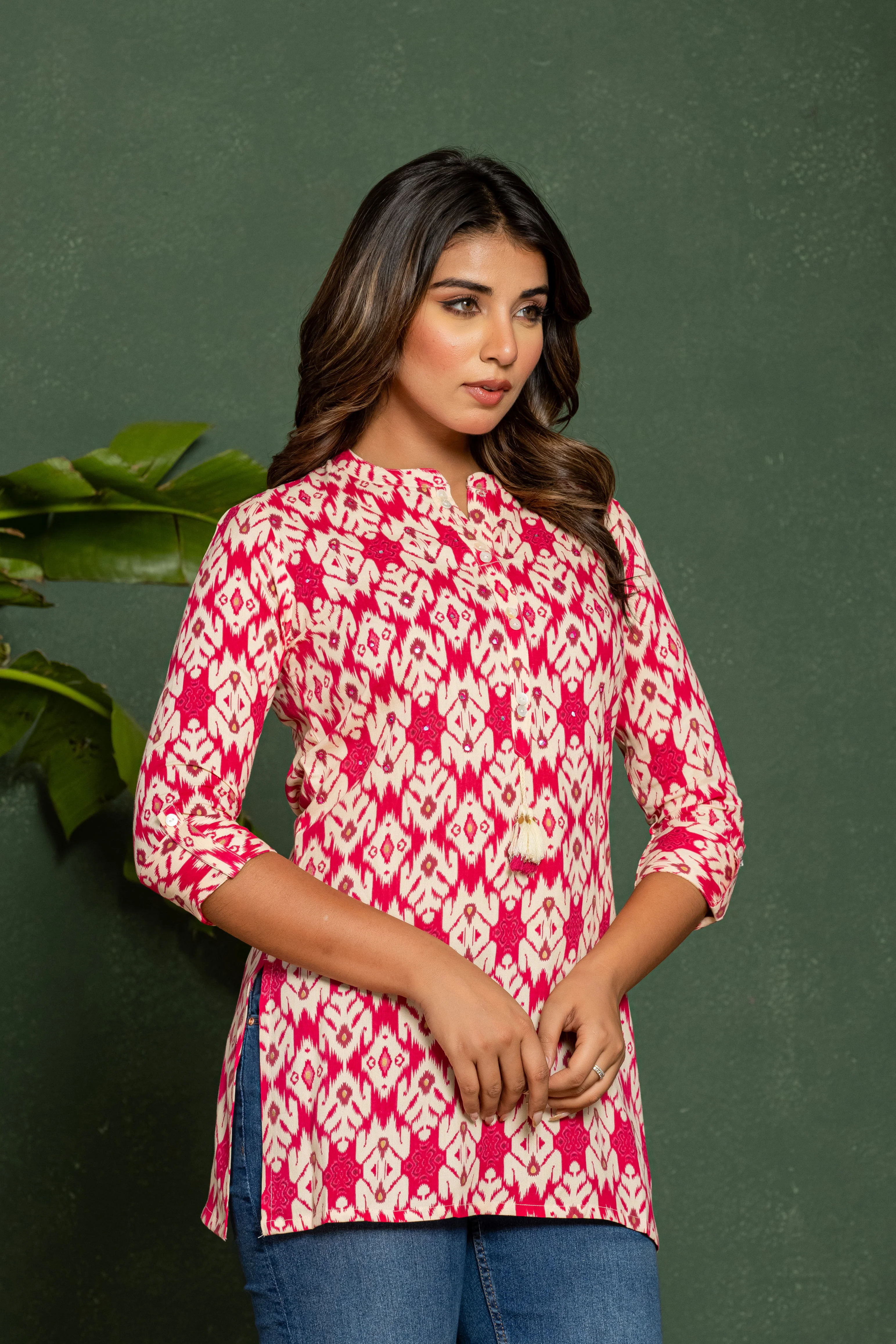 UMA SALMON PRINTED COTTON SHORT TOP - Image 6