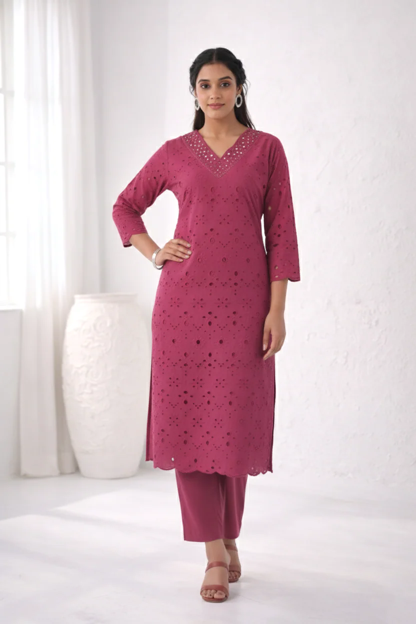 LIPIKA ORCHID SCHIFFLI COTTON CO-ORD SET - Image 2