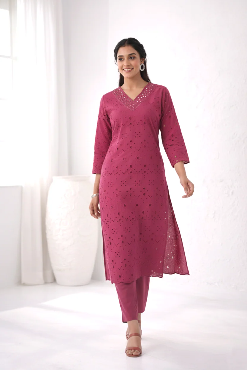 LIPIKA ORCHID SCHIFFLI COTTON CO-ORD SET - Image 3