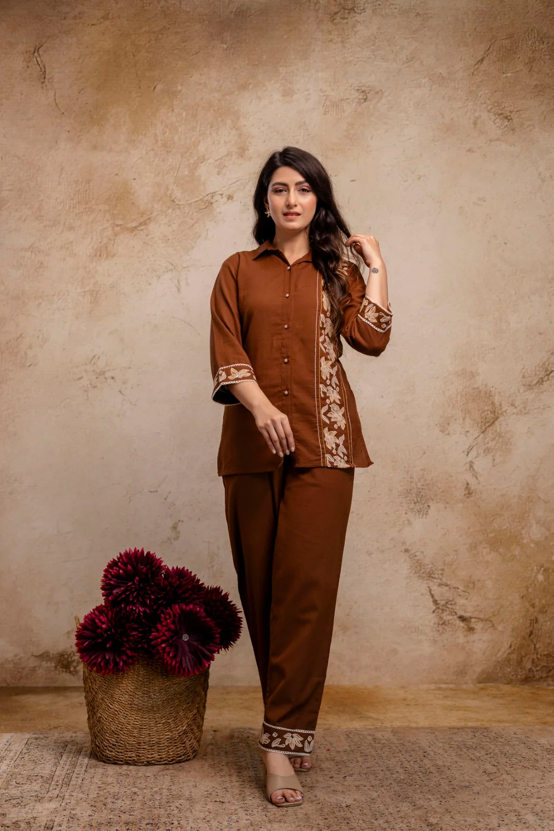 Viyona Mousse Cotton Embroidered Co-ord Set - Image 4