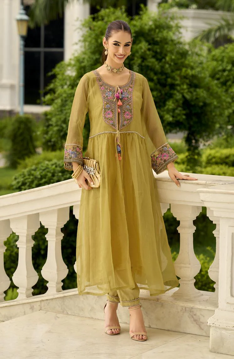 Prema sage embroidery jacket suit set - Image 5