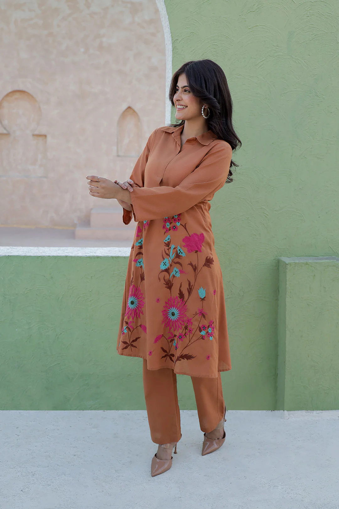 Viva toffee embroidery cotton co-ord set - Image 5