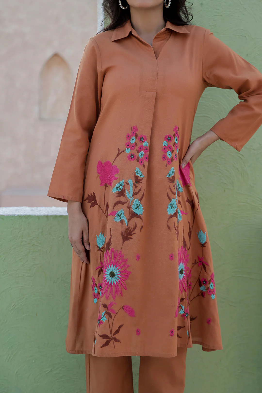 Viva toffee embroidery cotton co-ord set - Image 6