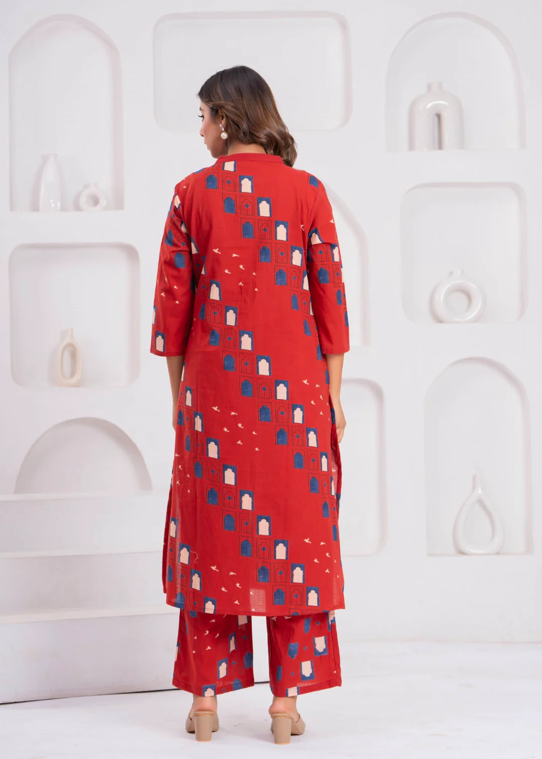 Maurya Brick Cotton Kurta Pant Set - Image 3