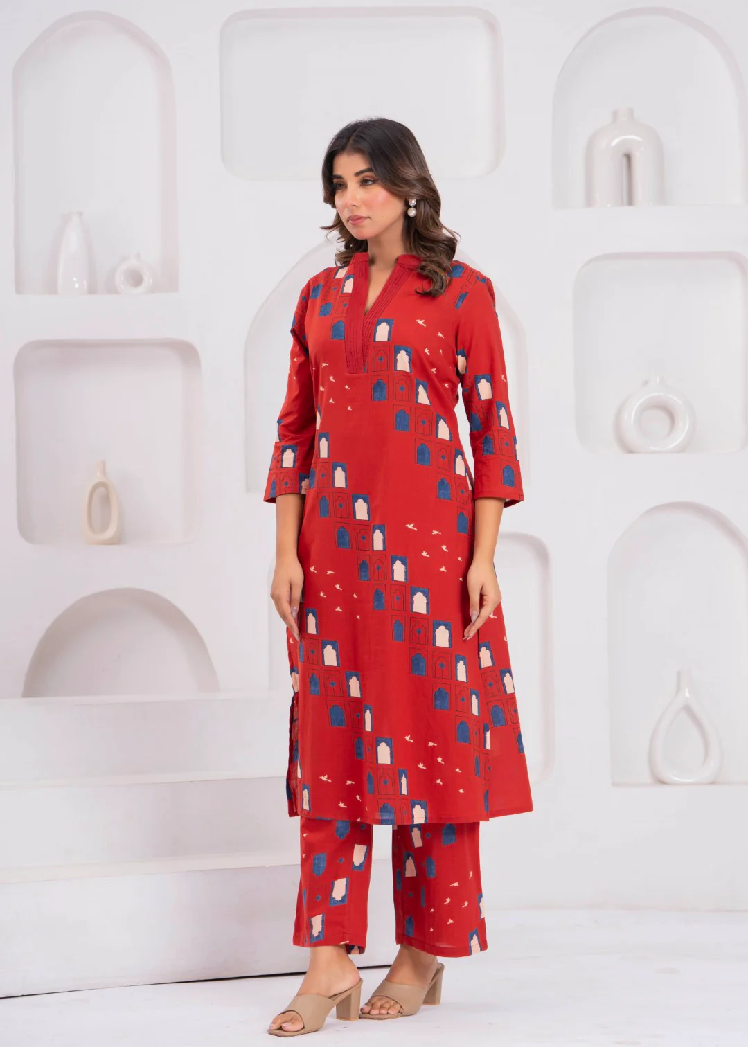 Maurya Brick Cotton Kurta Pant Set - Image 6