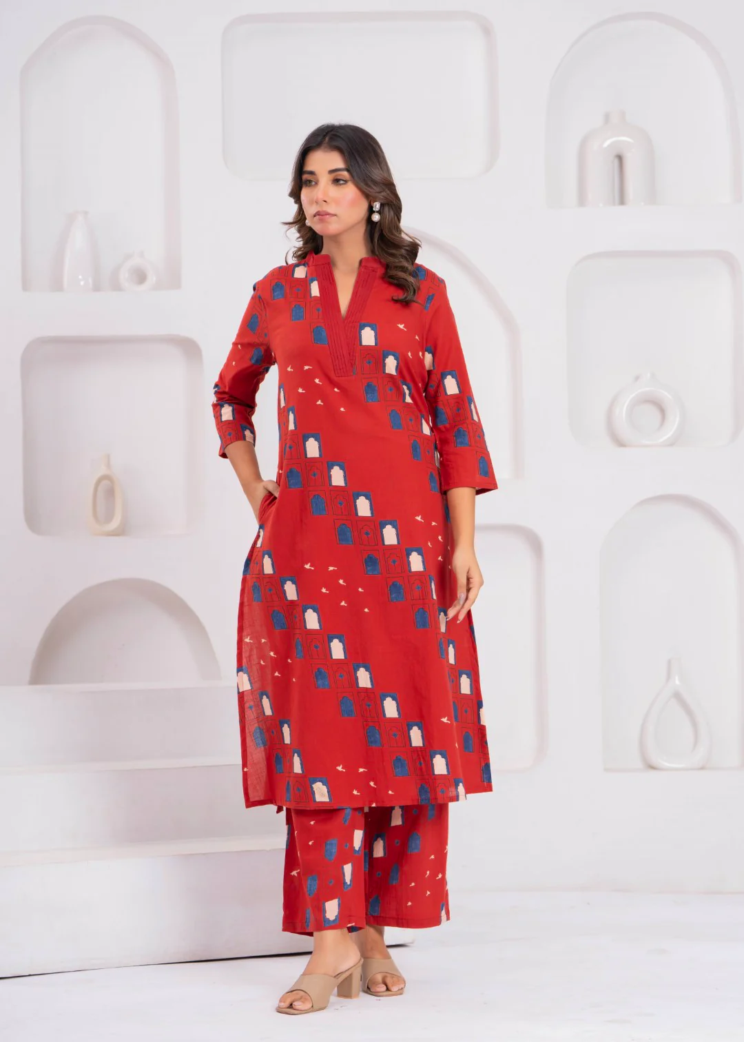 Maurya Brick Cotton Kurta Pant Set - Image 7