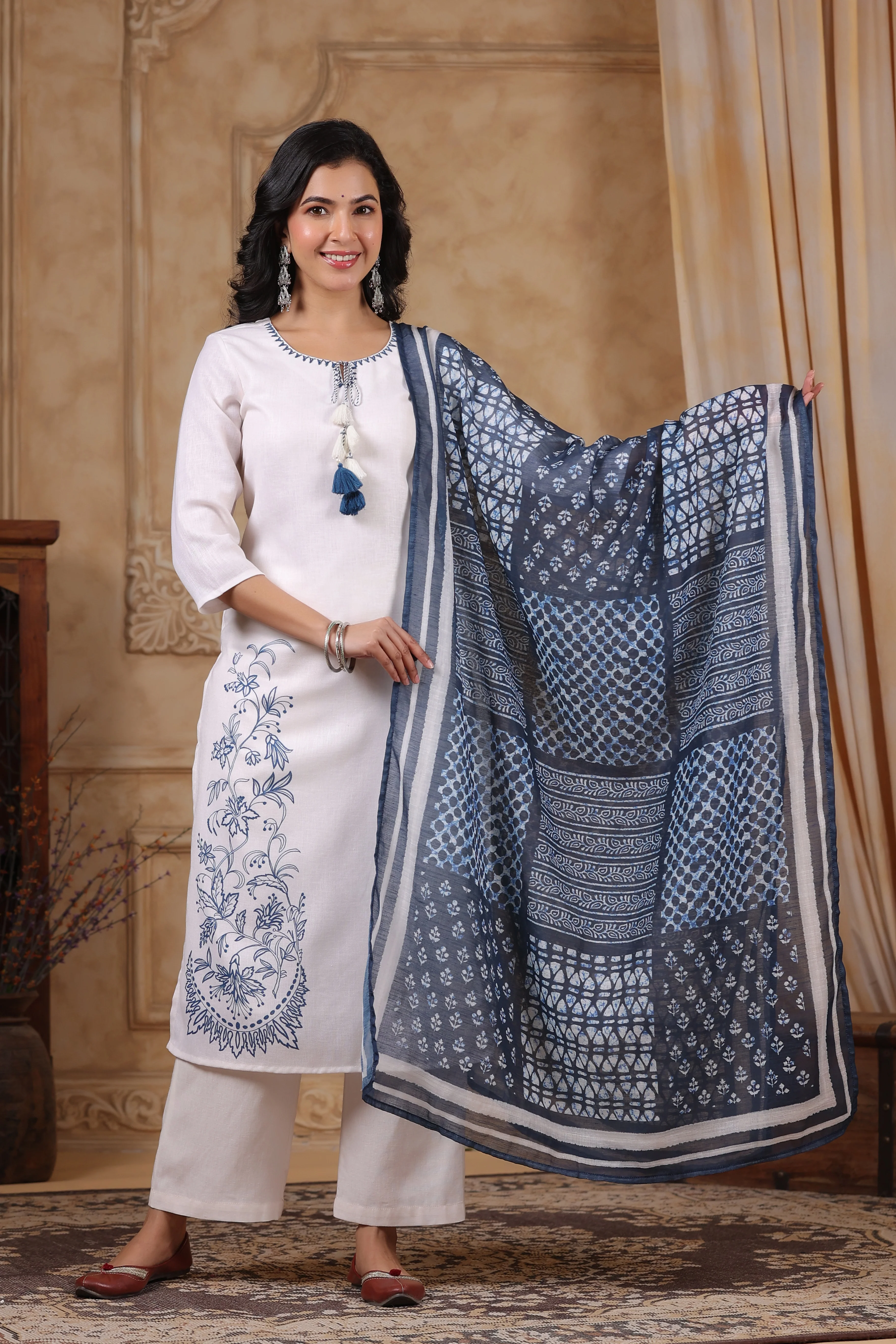 SAKSHI INDIGO PURE COTTON LINEN SUIT SET - Image 5