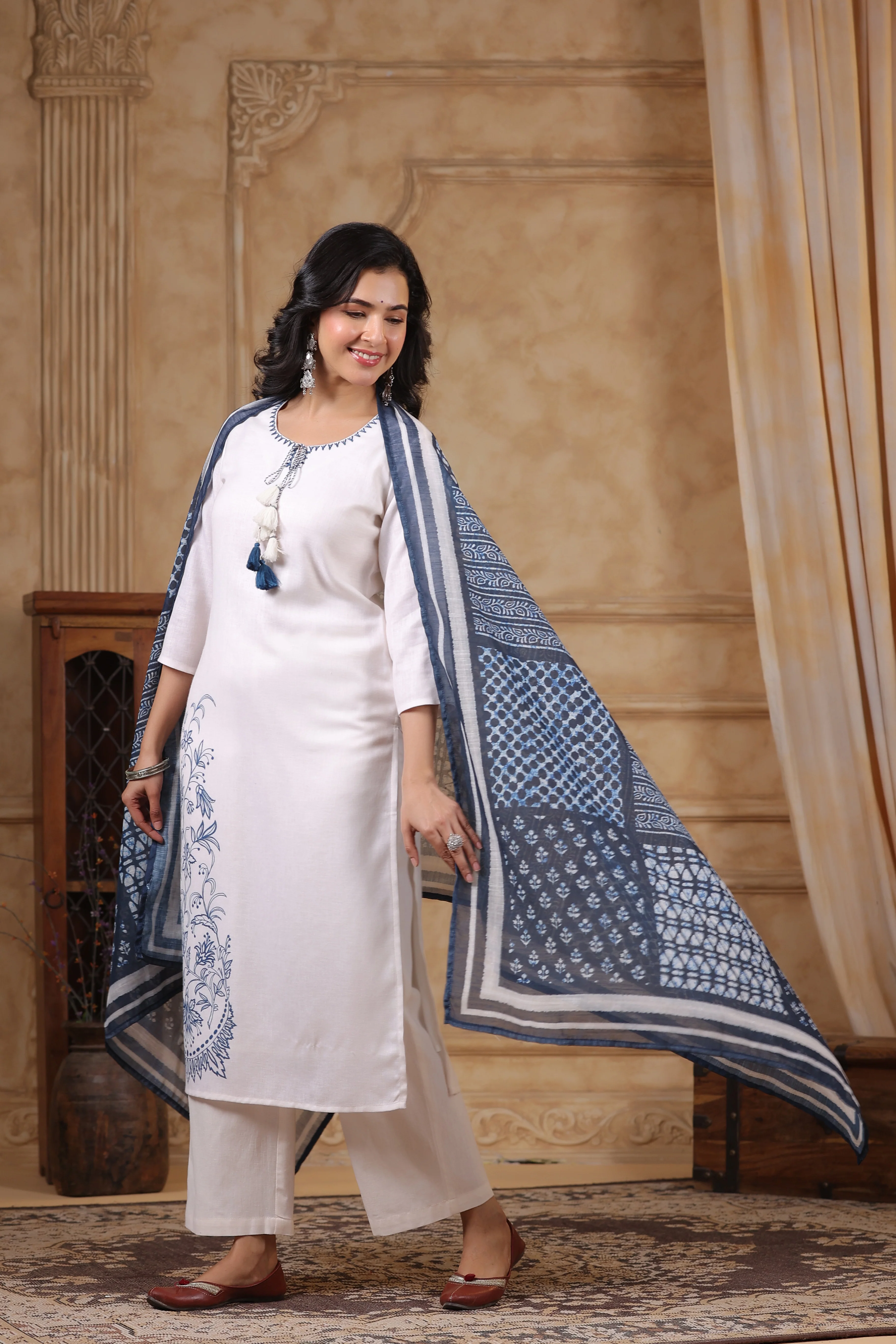 SAKSHI INDIGO PURE COTTON LINEN SUIT SET - Image 6
