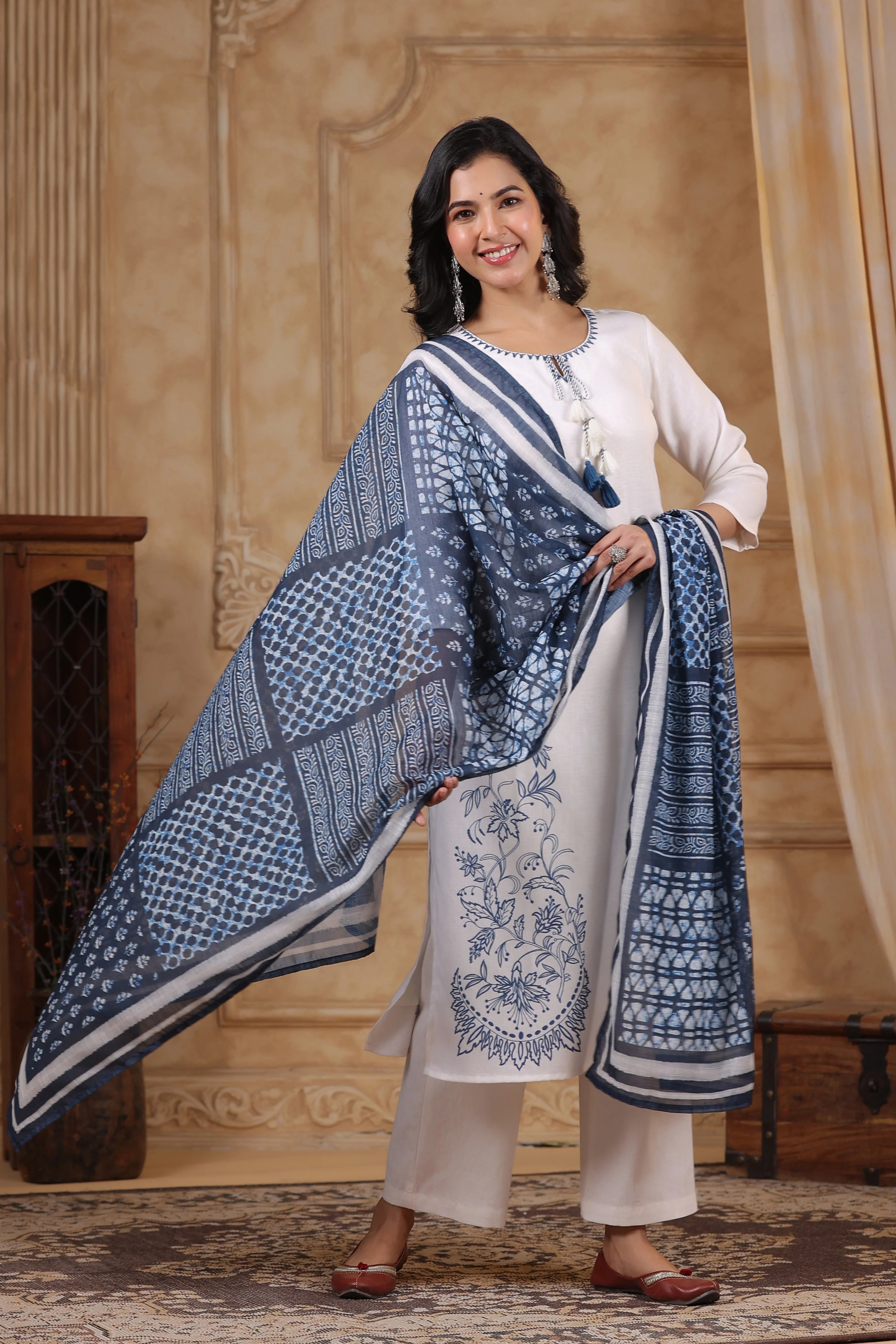 SAKSHI INDIGO PURE COTTON LINEN SUIT SET - Image 7
