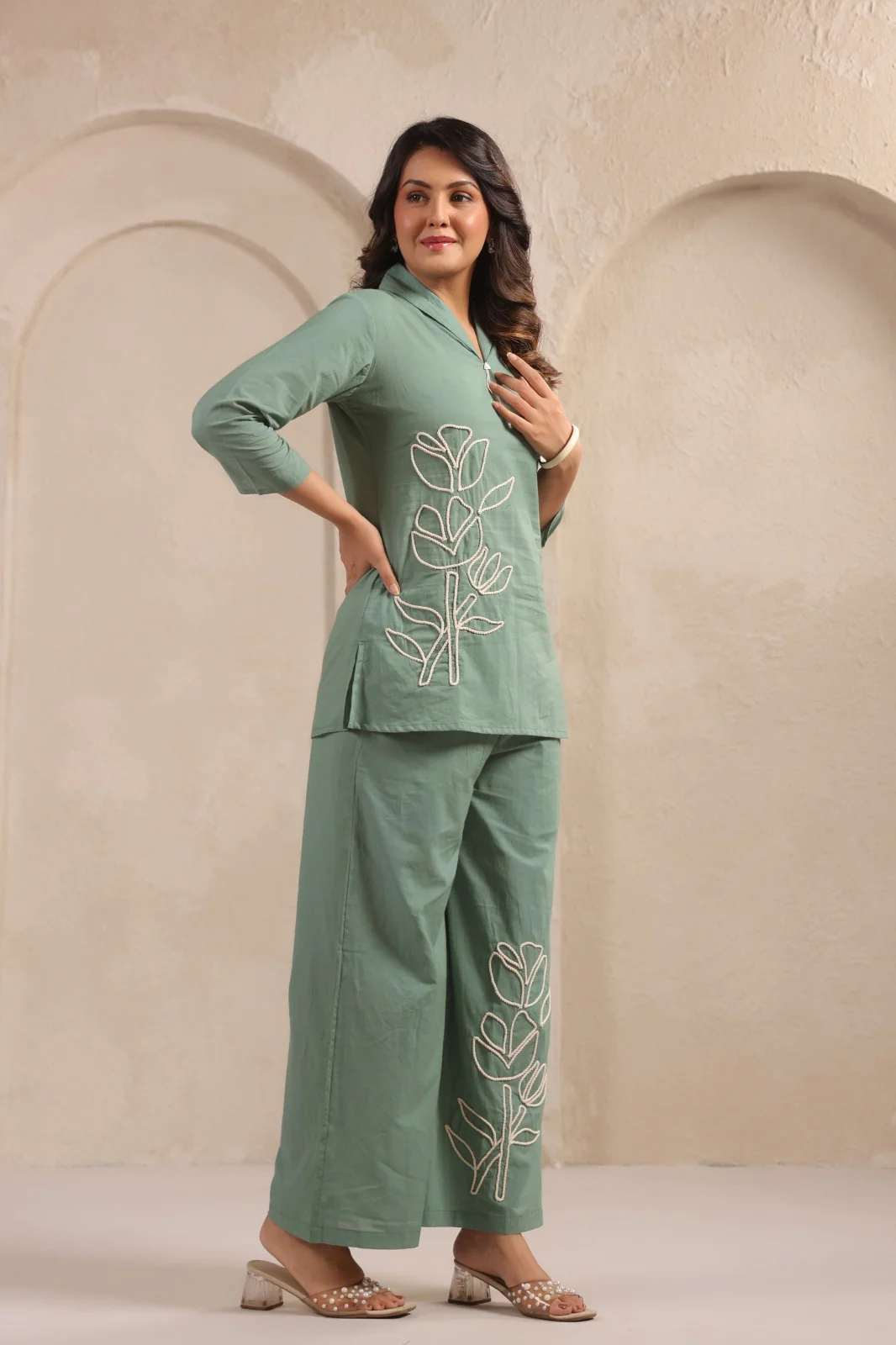 Sylvie Fern Embroidery Cotton Co-ord Set - Image 3