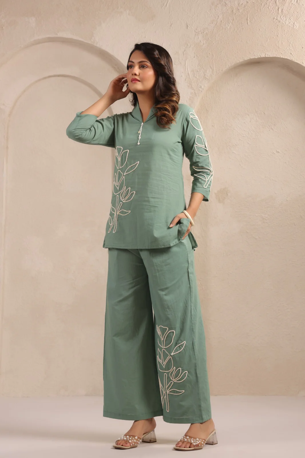Sylvie Fern Embroidery Cotton Co-ord Set - Image 4