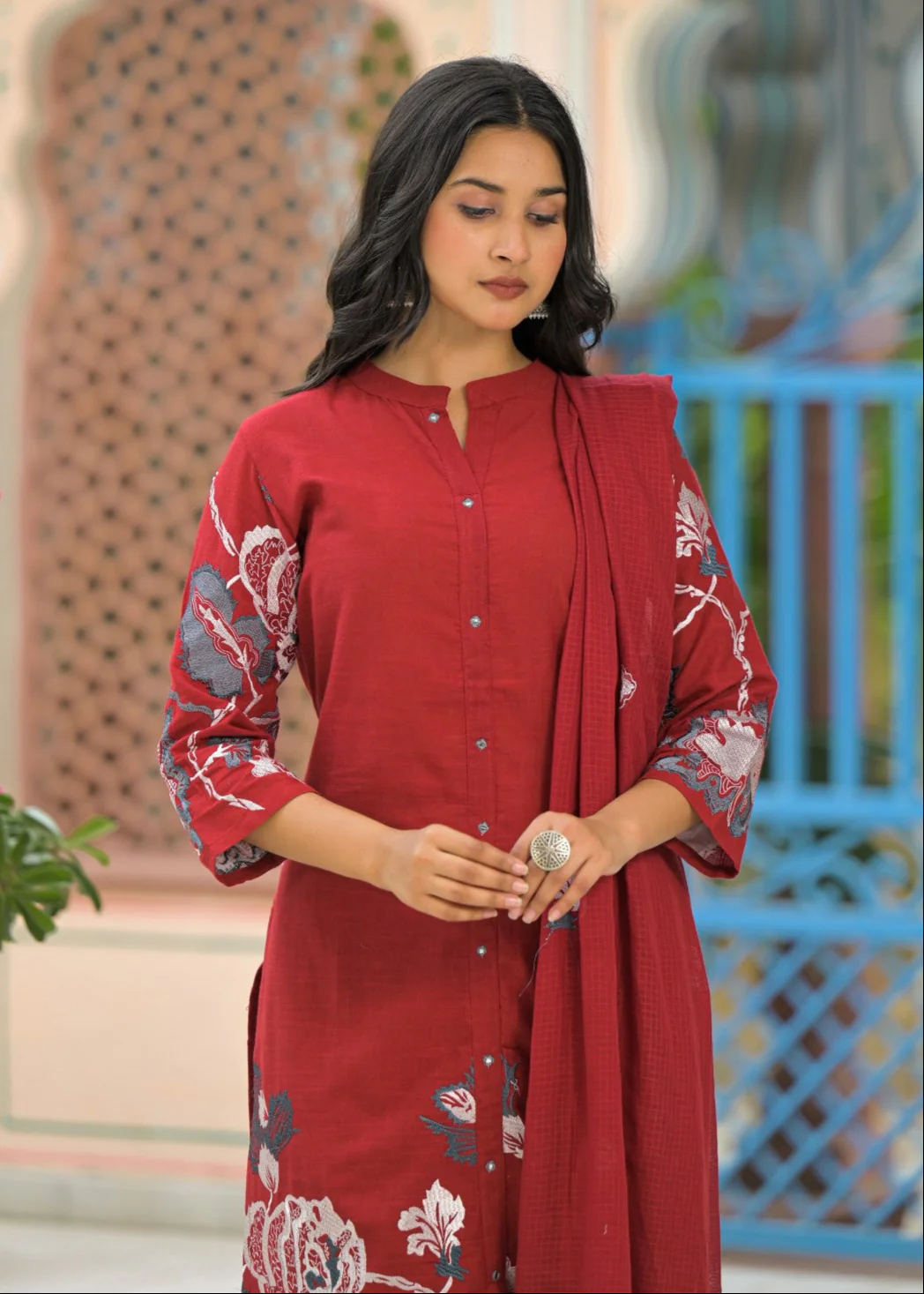 Sanjana Merlot Embroidered Suit Set - Image 2