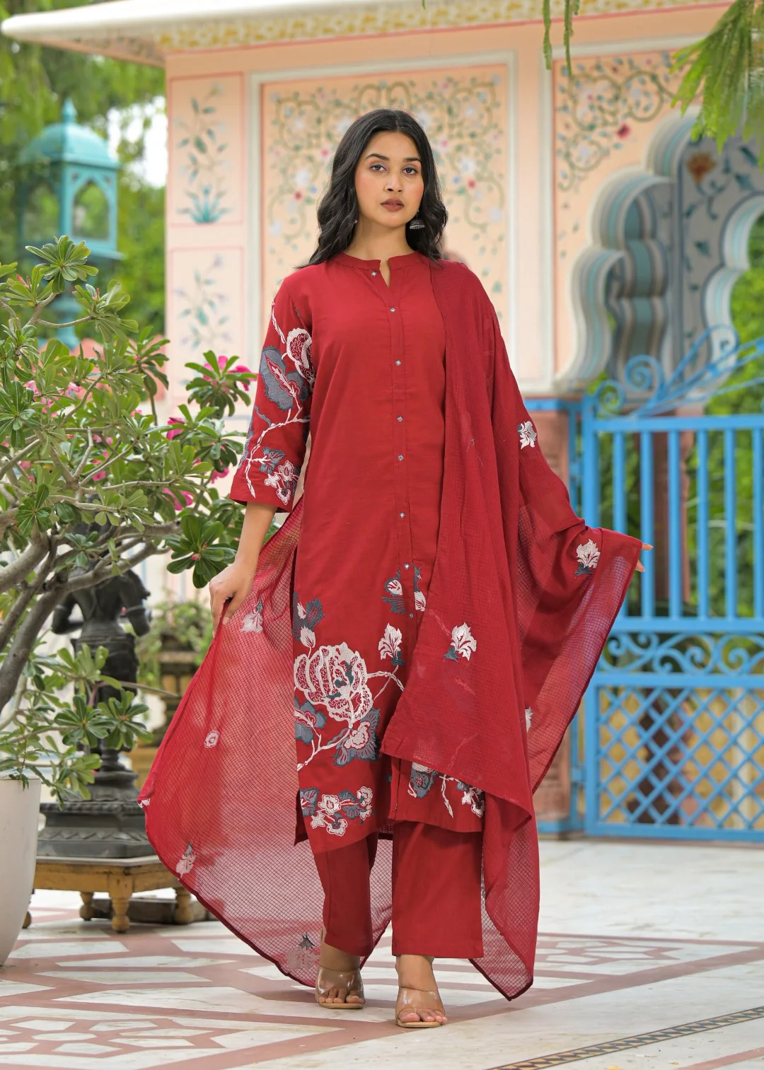 Sanjana Merlot Embroidered Suit Set - Image 3