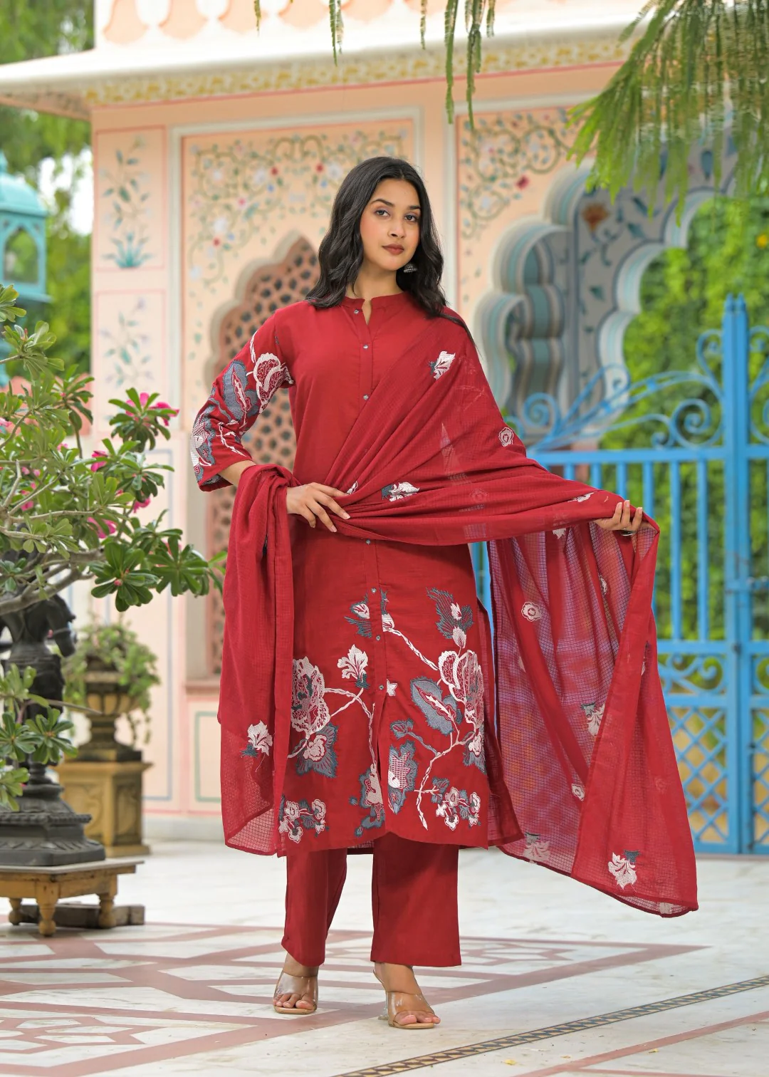 Sanjana Merlot Embroidered Suit Set - Image 4