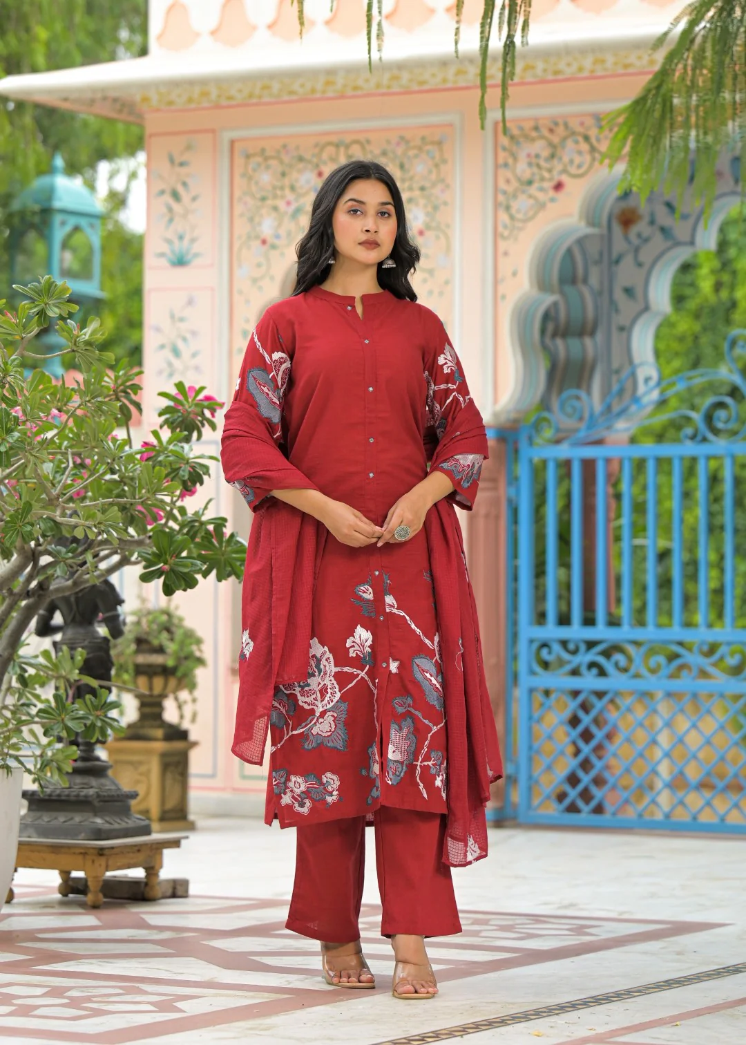 Sanjana Merlot Embroidered Suit Set - Image 5