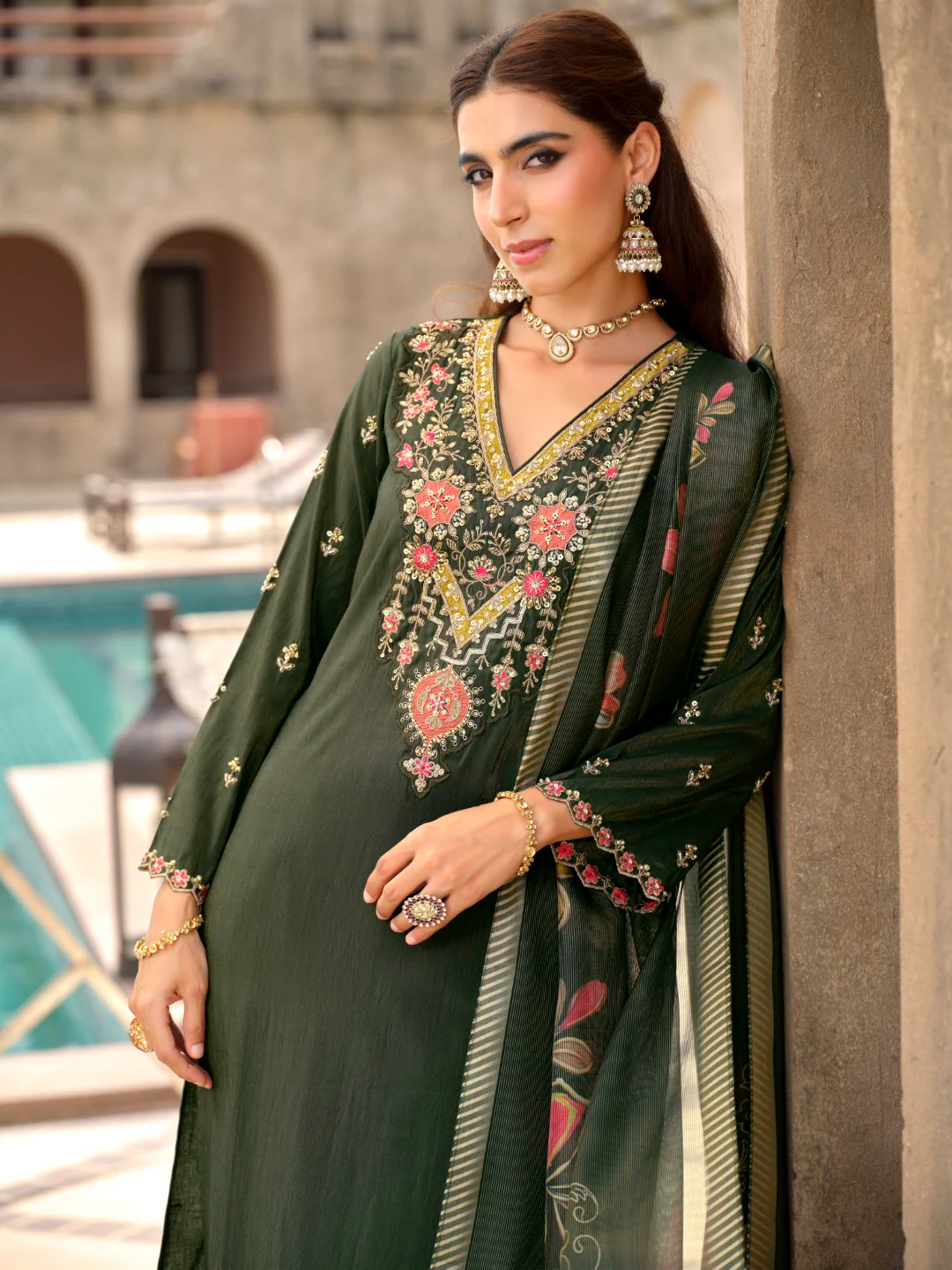 Vishesh moss full work suit set - Image 2
