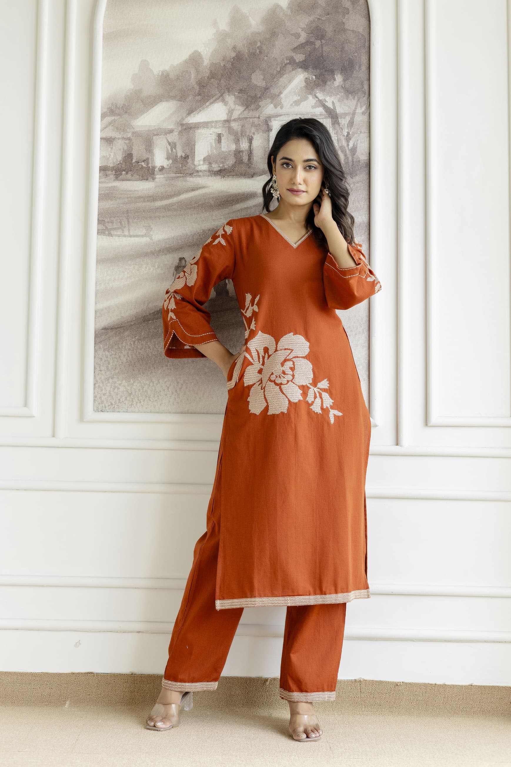 Samiha Sienna Embroidered Kurta Pant Set - Image 6