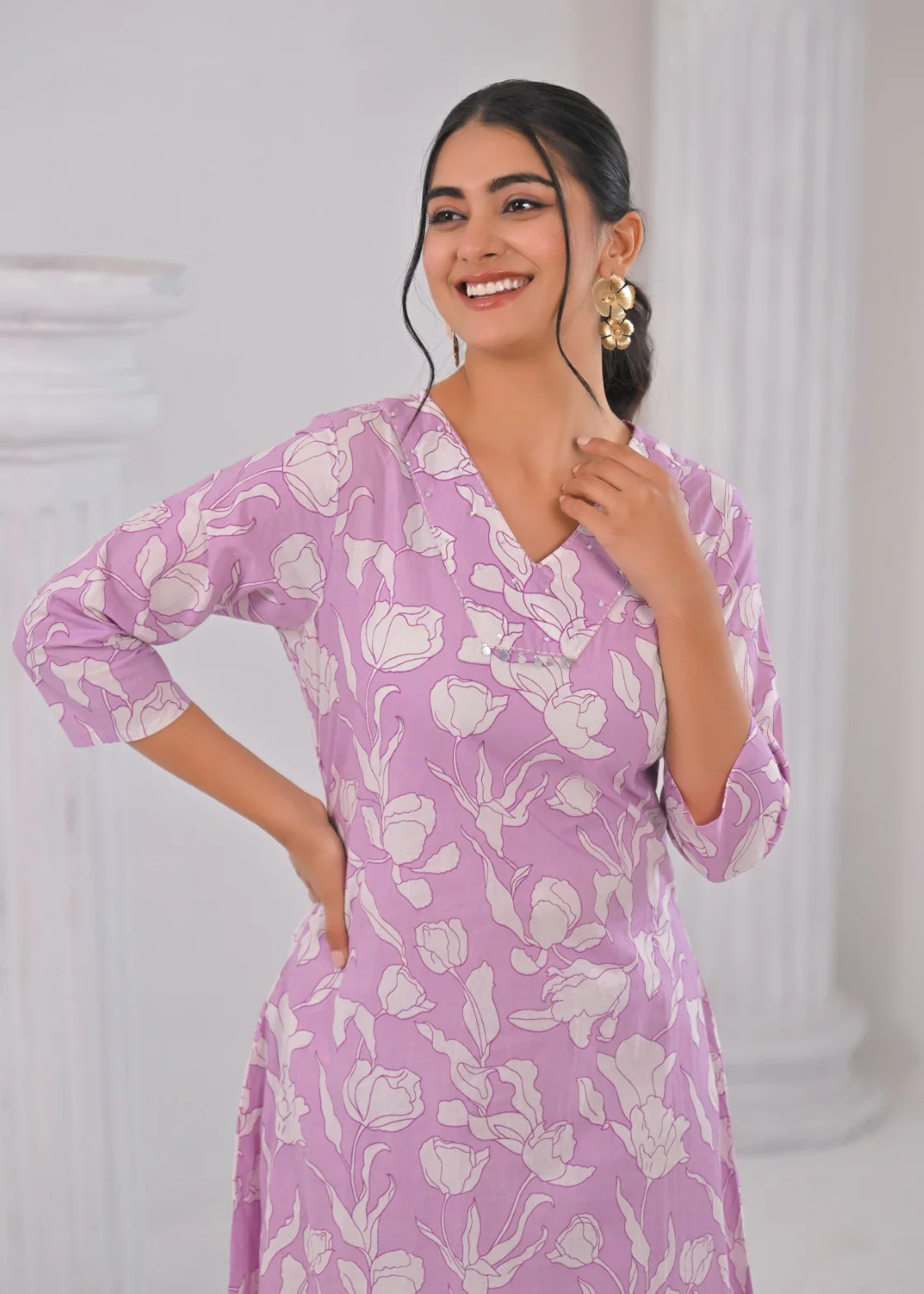 SASHA LILY PRINTED COTTON KURTA PANT SET - Image 2