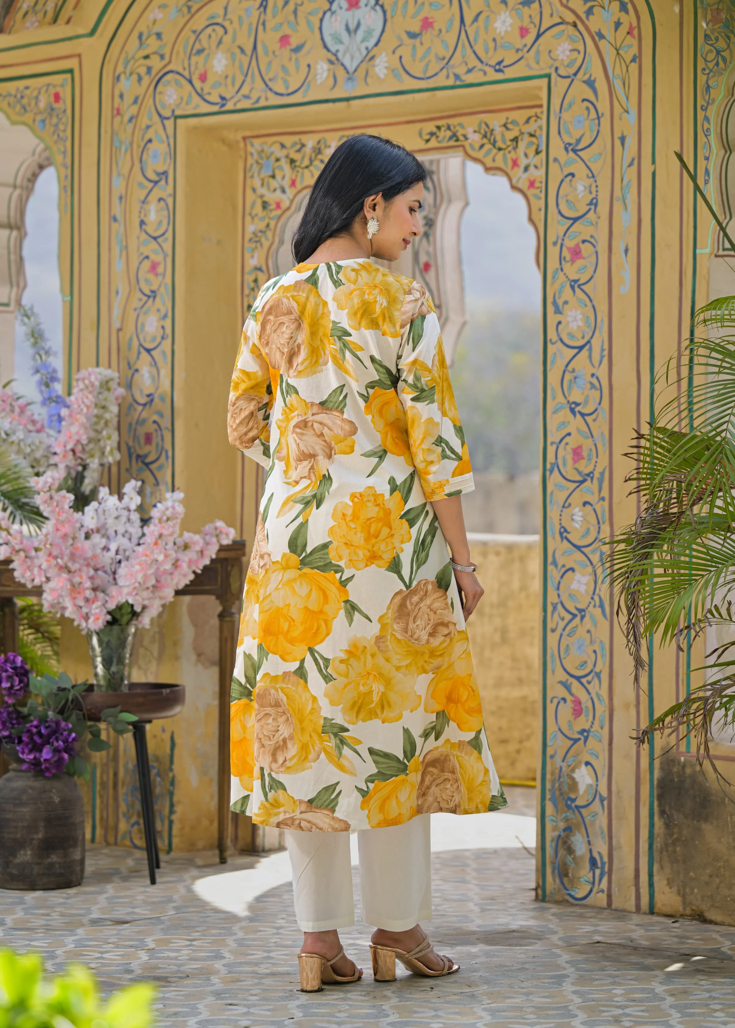 Swarnali Marigold Printed Cotton Suit Set - Image 3