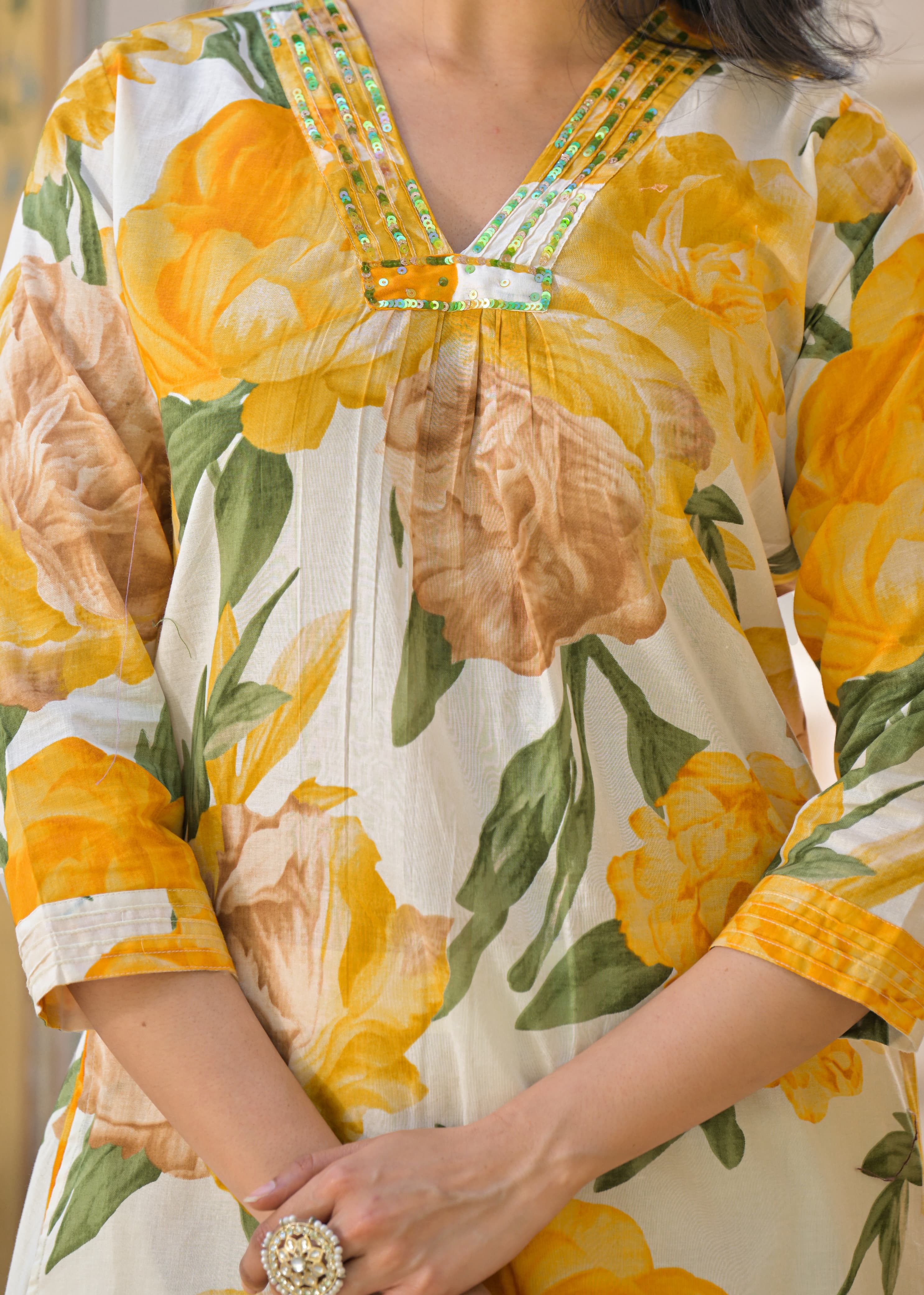 Swarnali Marigold Printed Cotton Suit Set - Image 5