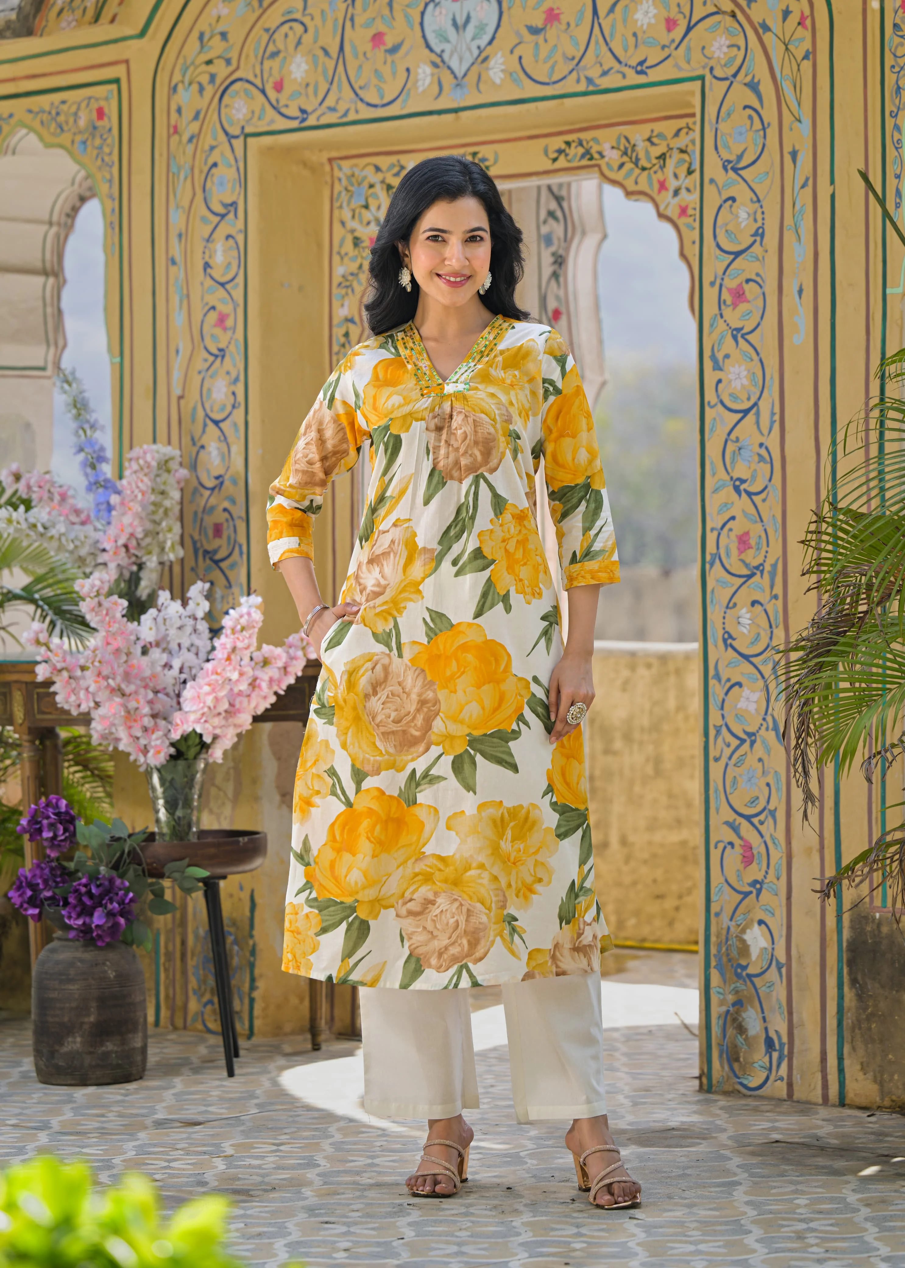 Swarnali Marigold Printed Cotton Suit Set - Image 6