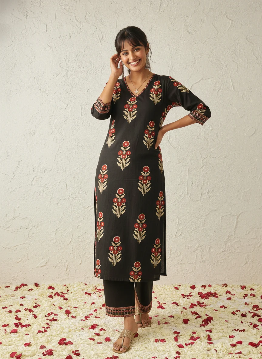 Swades Raven printed cotton kurta pant set - Image 3