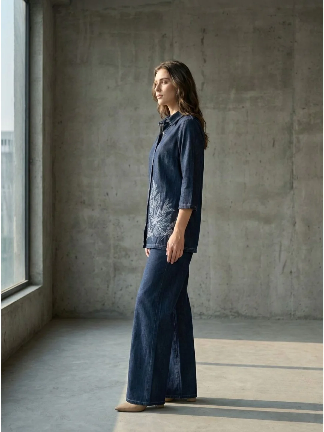 Prisha cyan embroidery denim co-ord set - Image 3