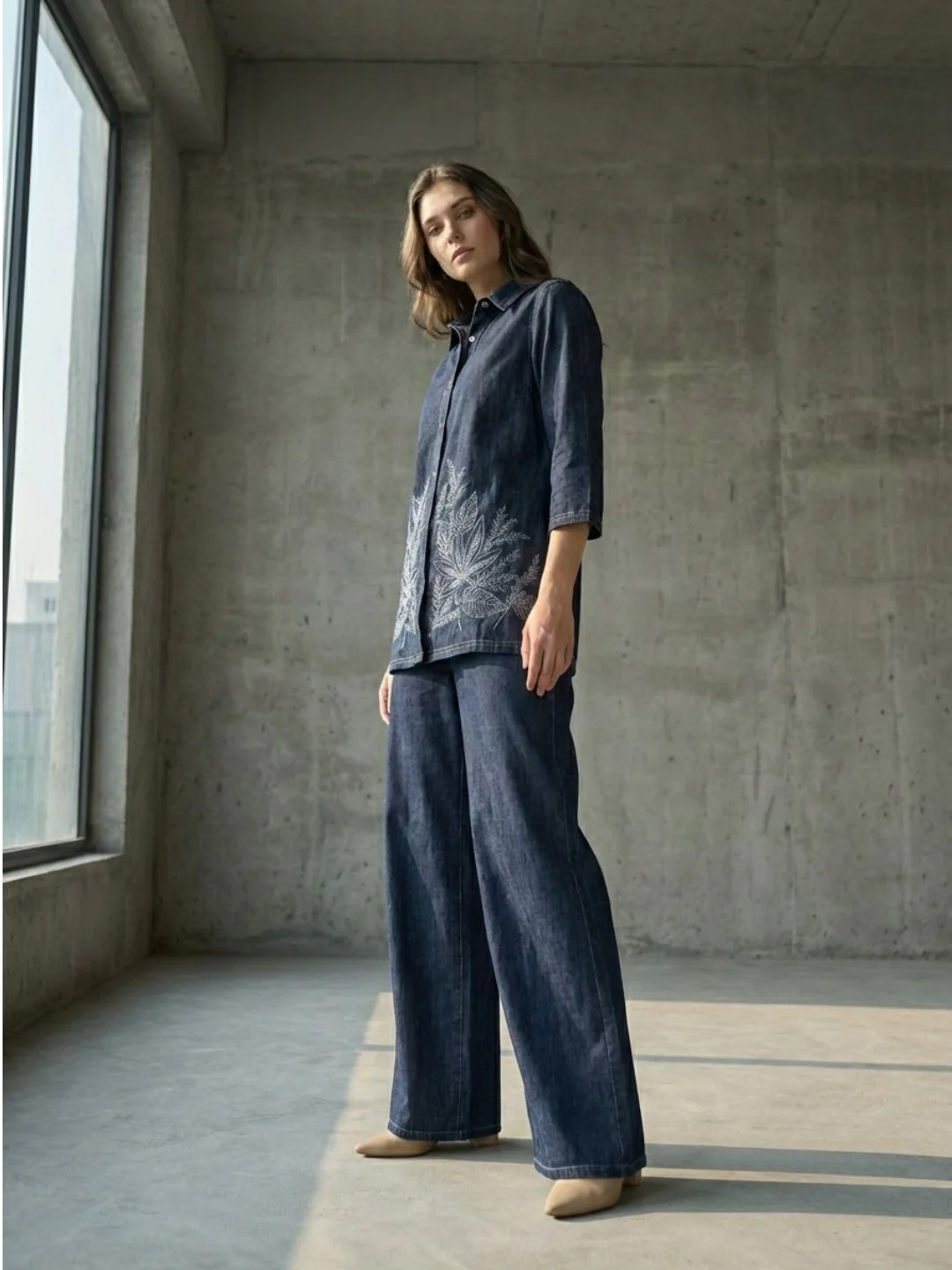 Prisha cyan embroidery denim co-ord set - Image 5