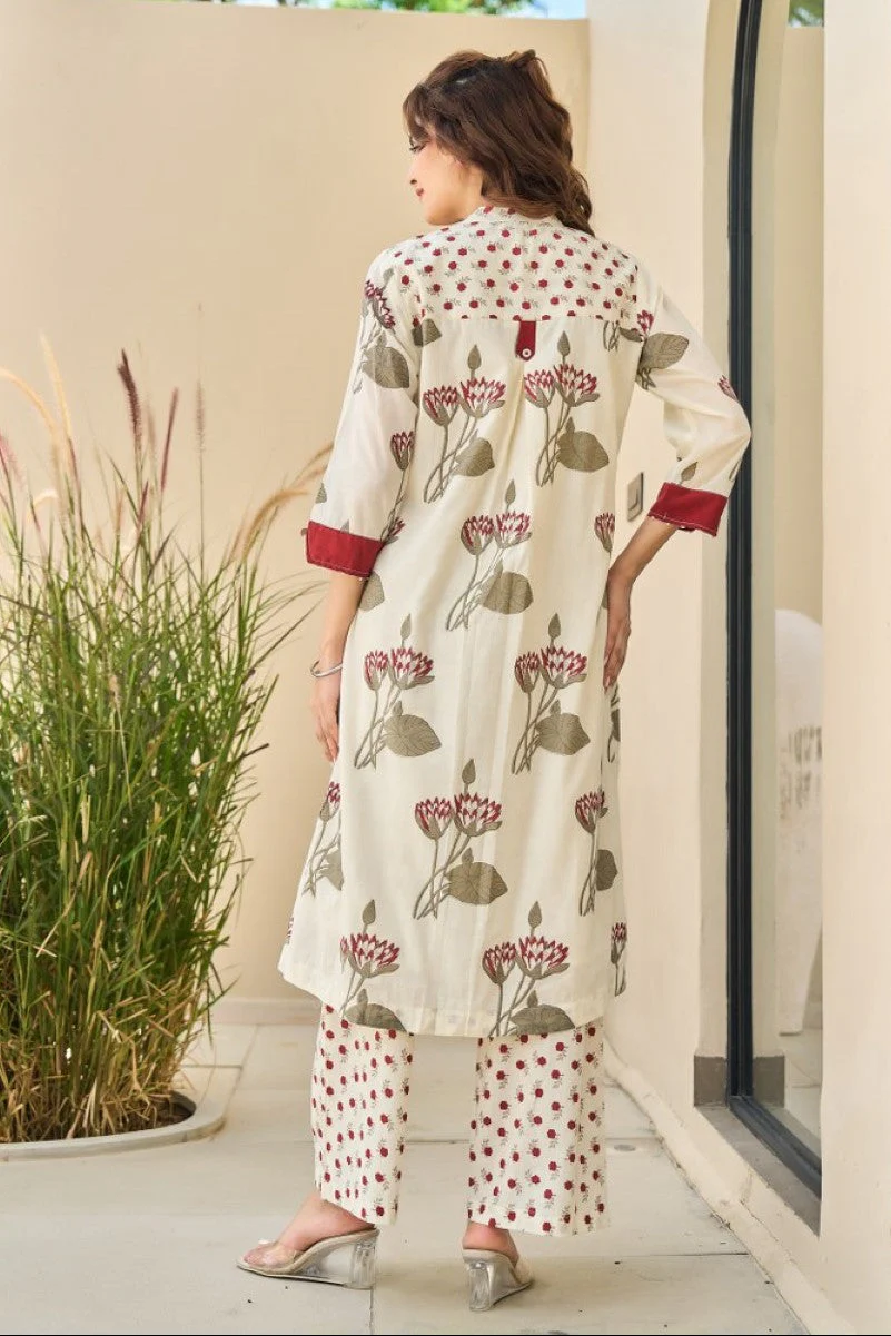 Tatva Cream cotton kurta pant set - Image 3