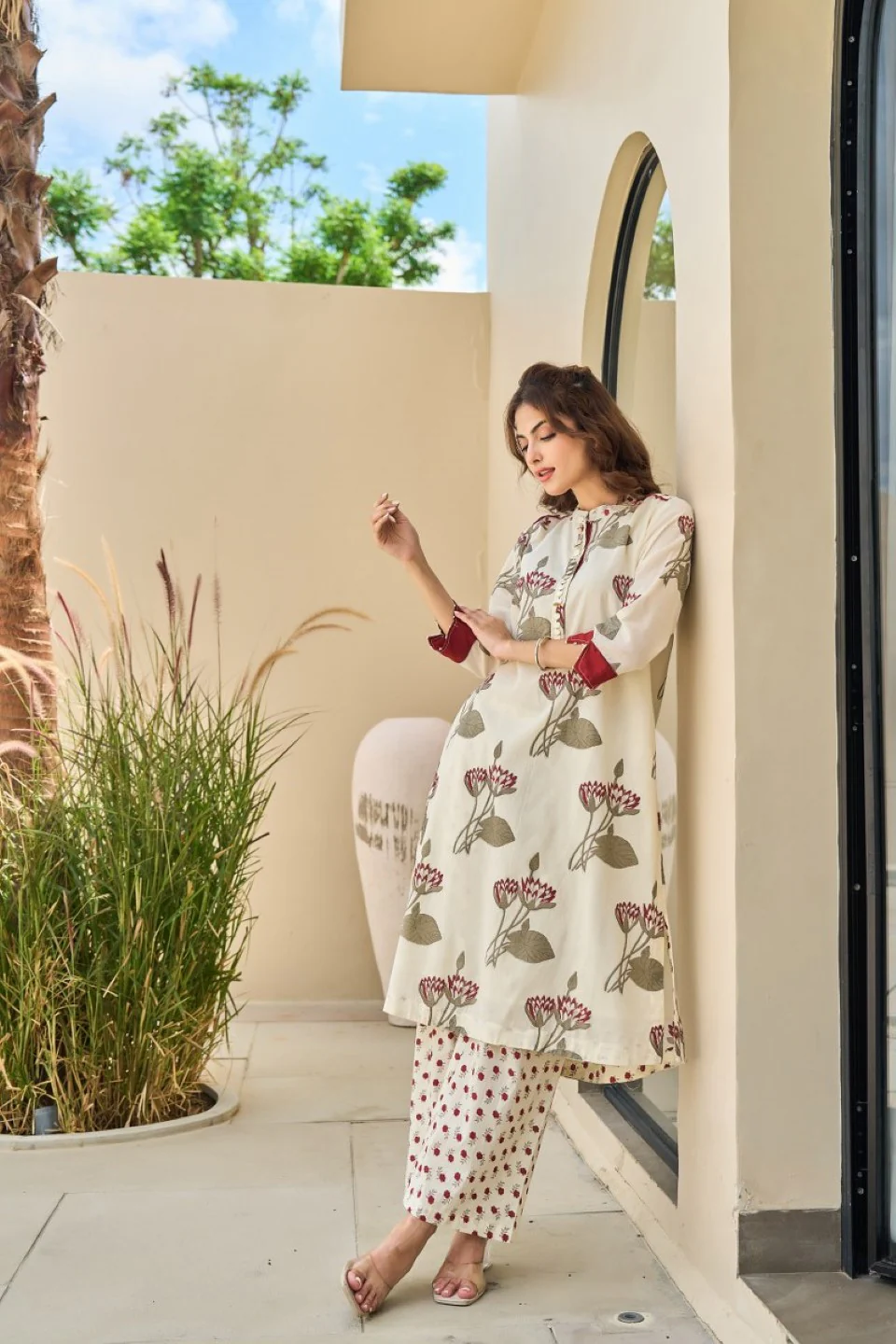 Tatva Cream cotton kurta pant set - Image 7