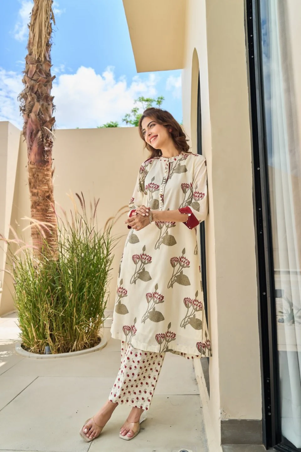 Tatva Cream cotton kurta pant set - Image 8