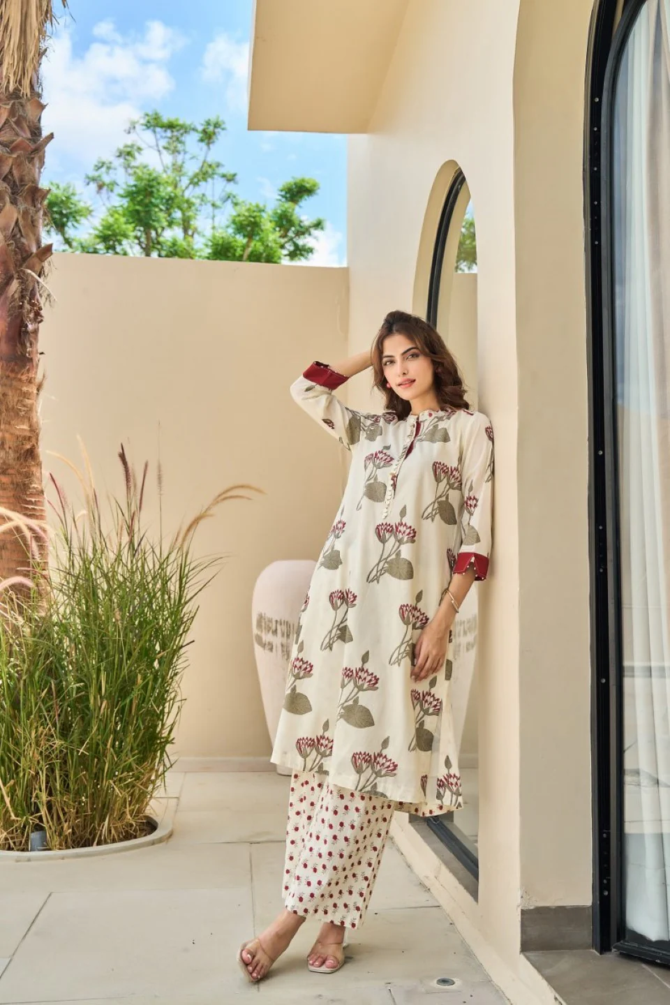 Tatva Cream cotton kurta pant set - Image 9