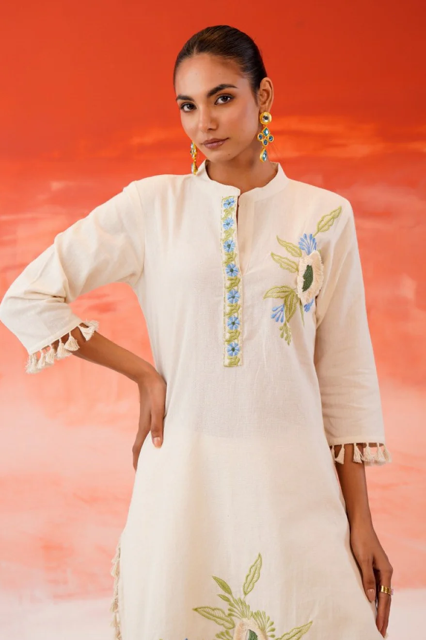 Tatva vanilla embroidery cotton co-ord set - Image 2