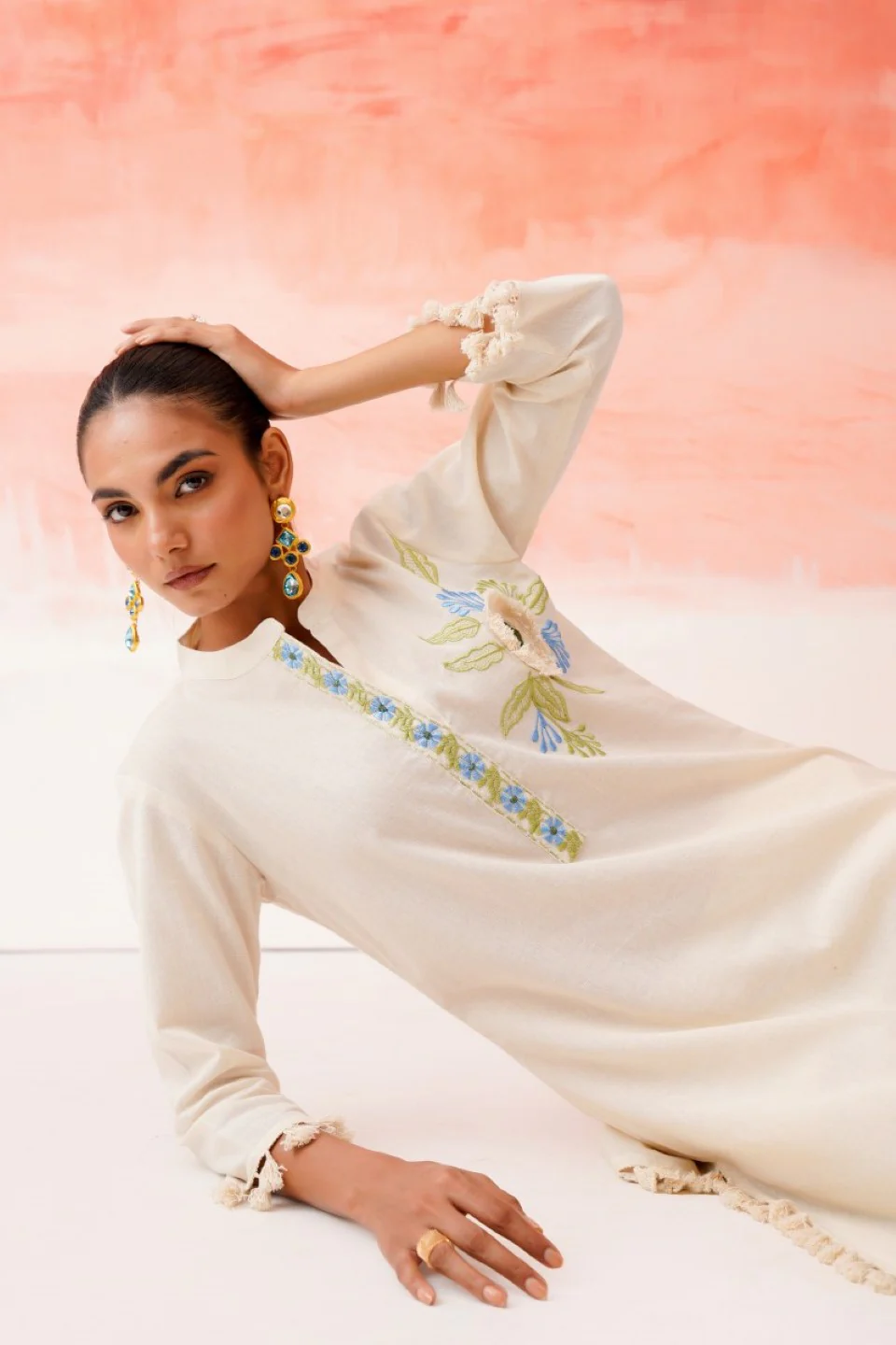 Tatva vanilla embroidery cotton co-ord set - Image 8