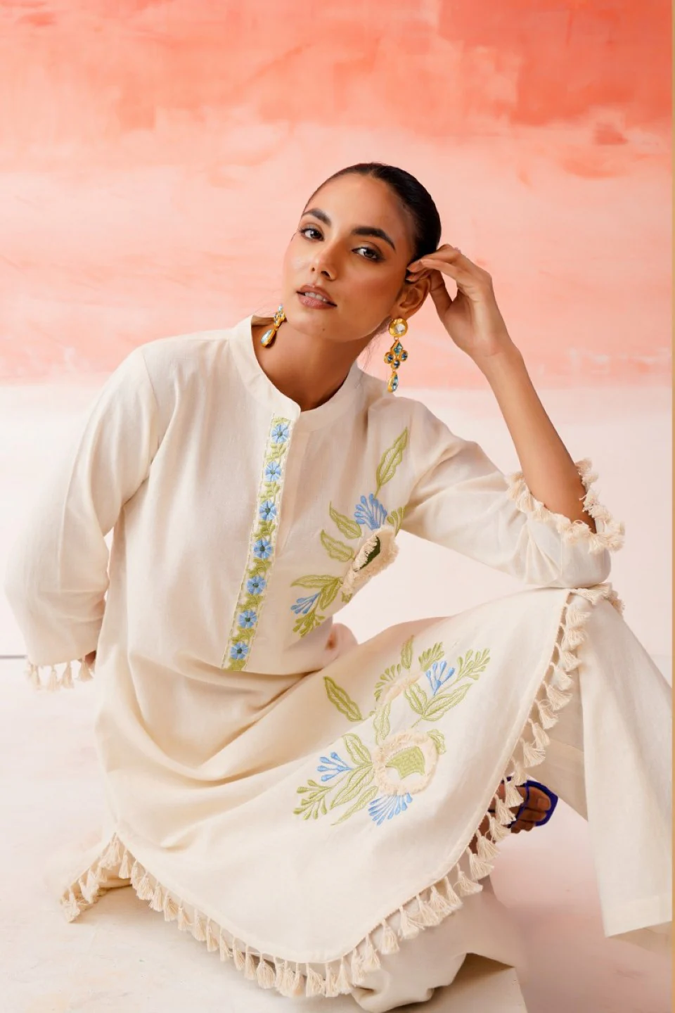 Tatva vanilla embroidery cotton co-ord set - Image 9