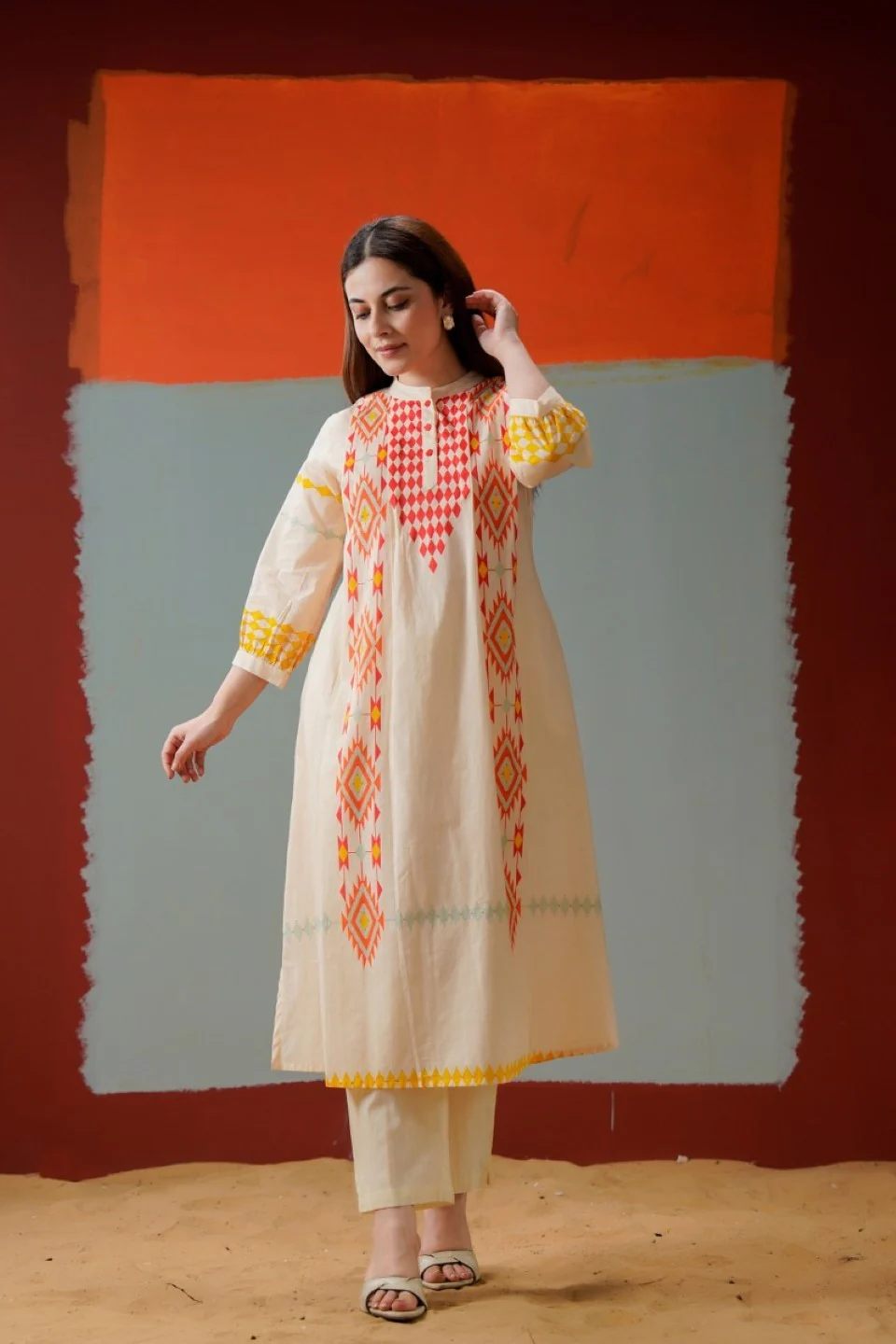 Tatva coral cotton kurta pant set - Image 10