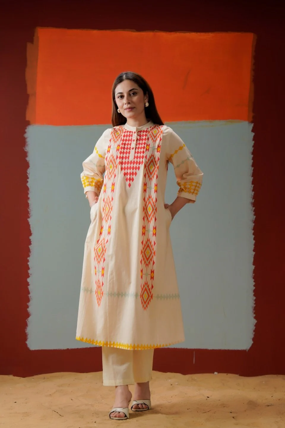 Tatva coral cotton kurta pant set - Image 11