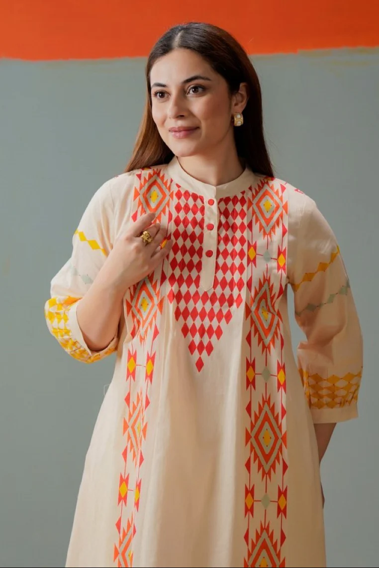 Tatva coral cotton kurta pant set - Image 4