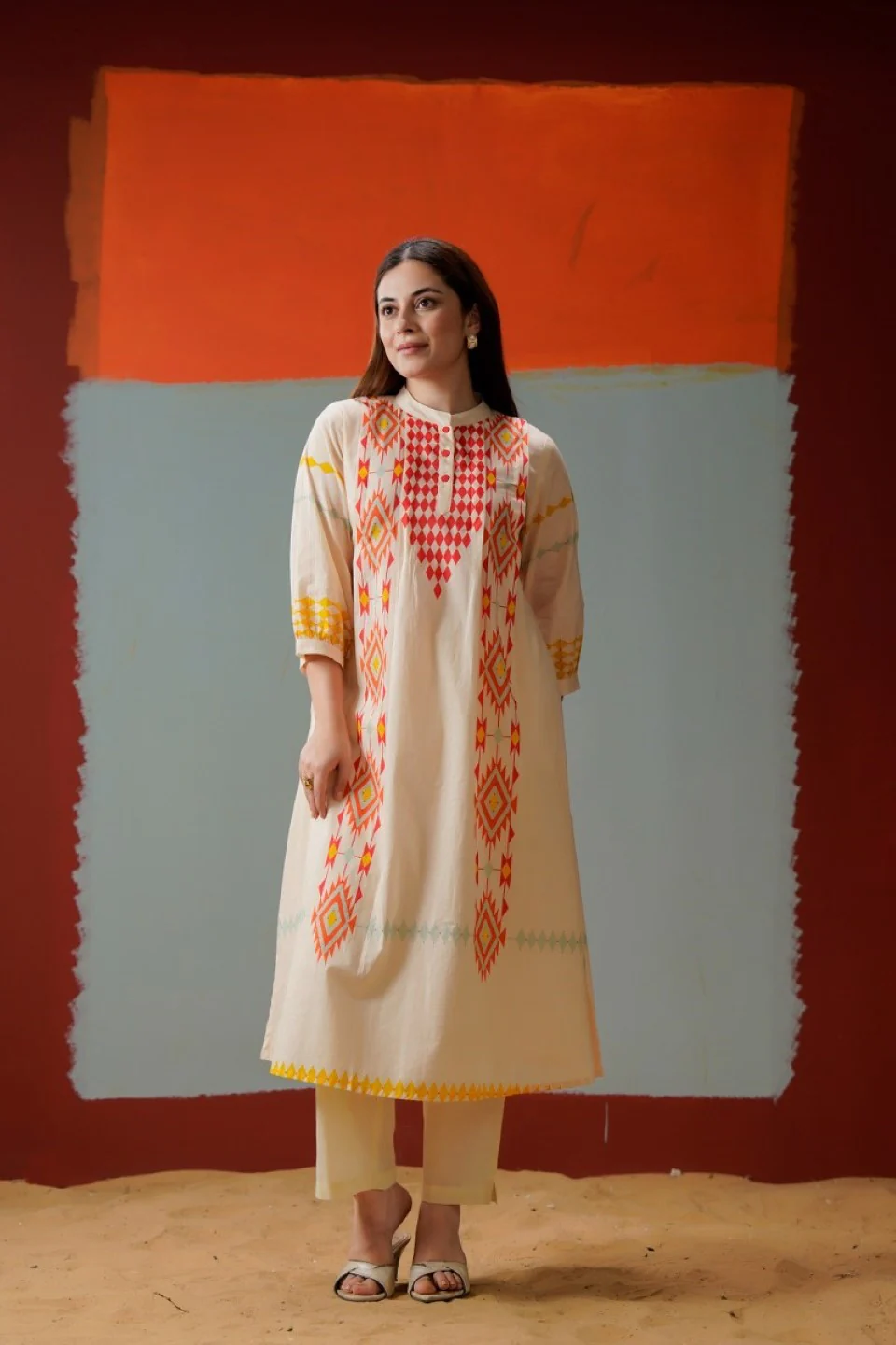 Tatva coral cotton kurta pant set - Image 9