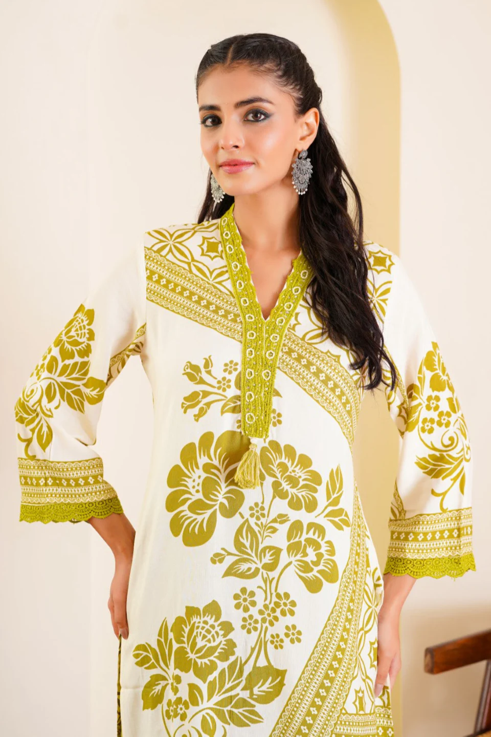 Rabha Olive printed kurta pant set - Image 2