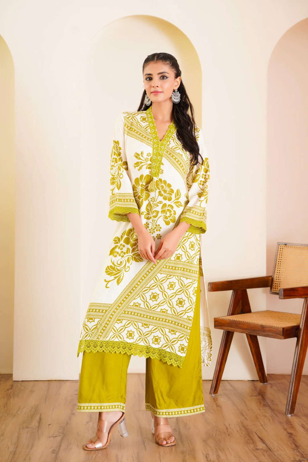 Rabha Olive printed kurta pant set - Image 5