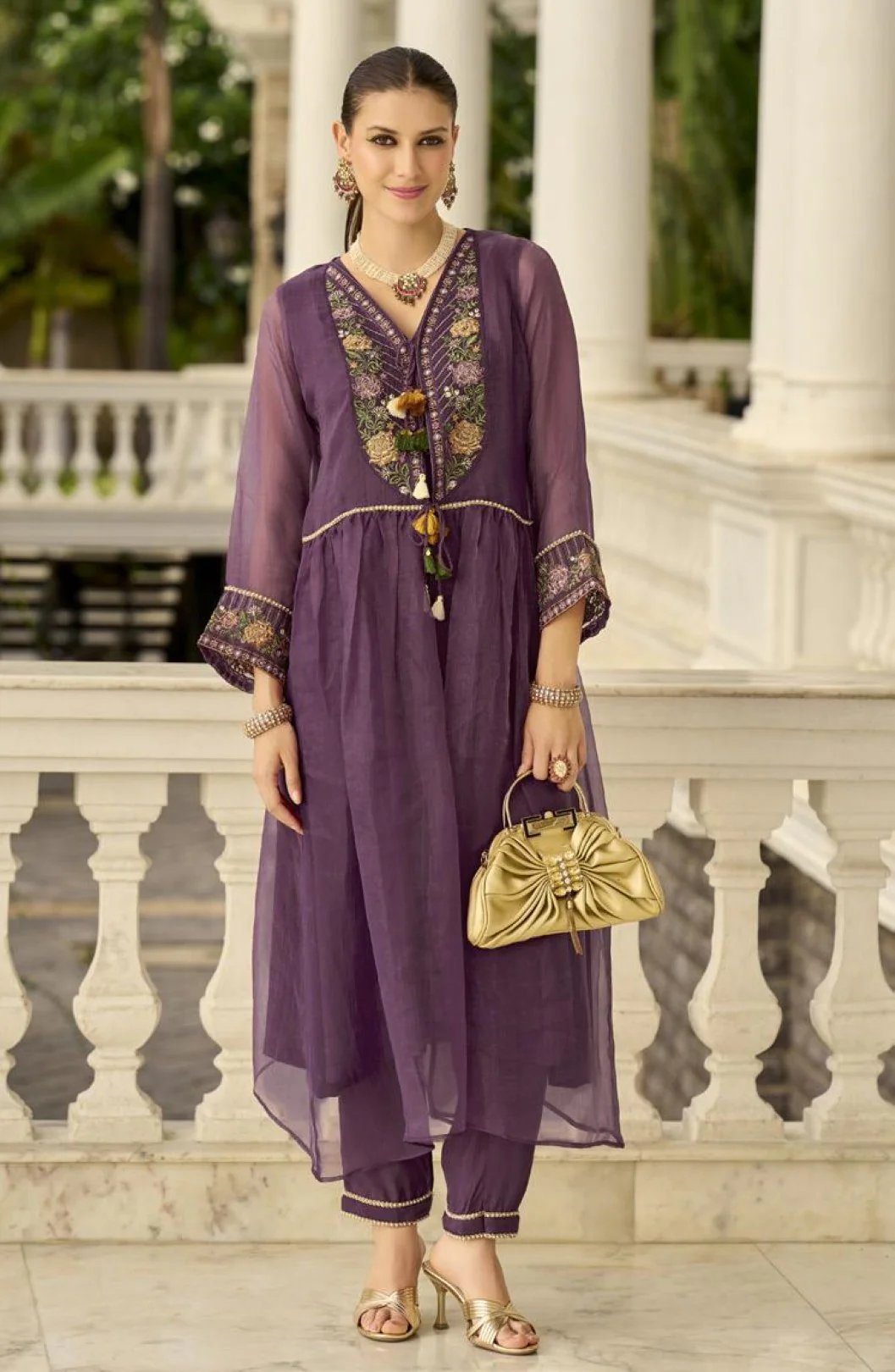 Prema orchid embroidery jacket suit set - Image 3