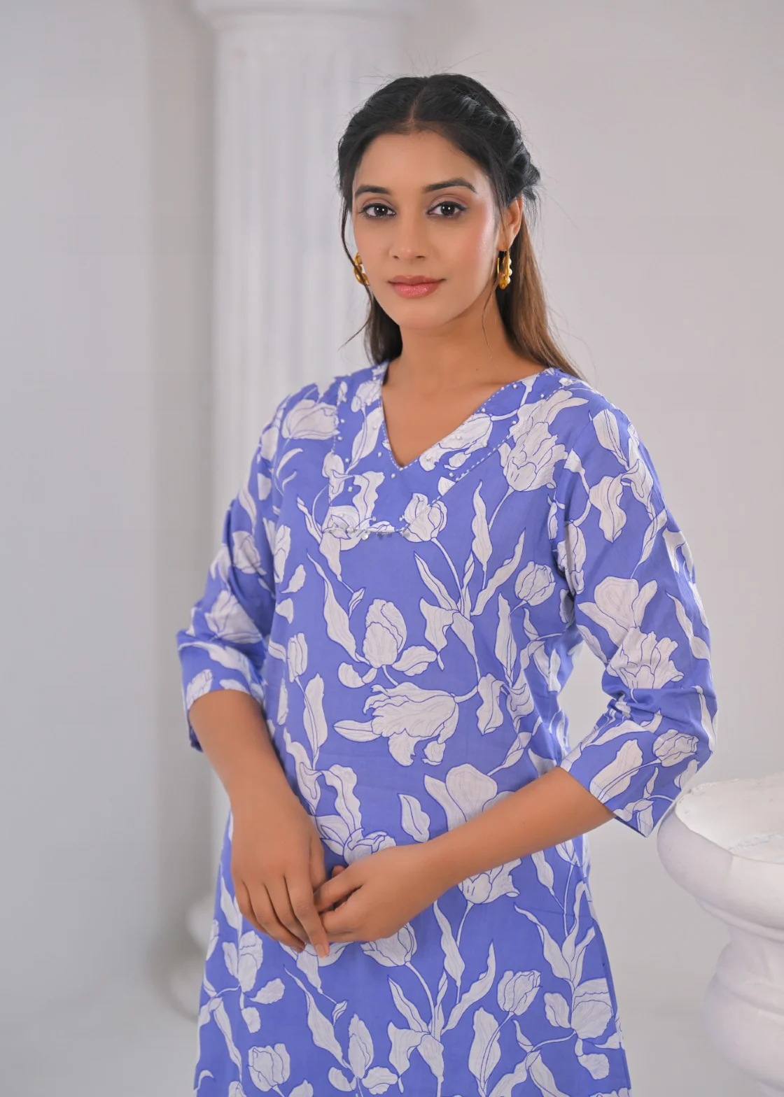 SASHA OCEAN PRINTED COTTON KURTA PANT SET - Image 2