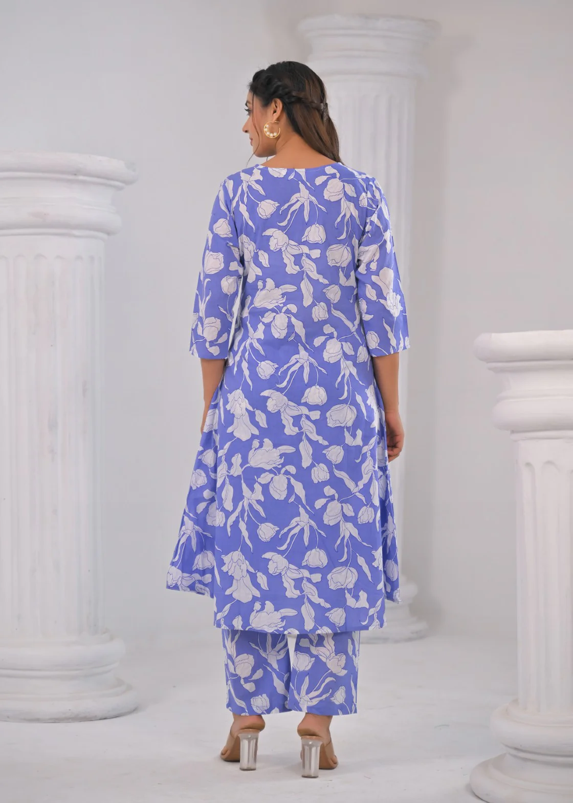 SASHA OCEAN PRINTED COTTON KURTA PANT SET - Image 4