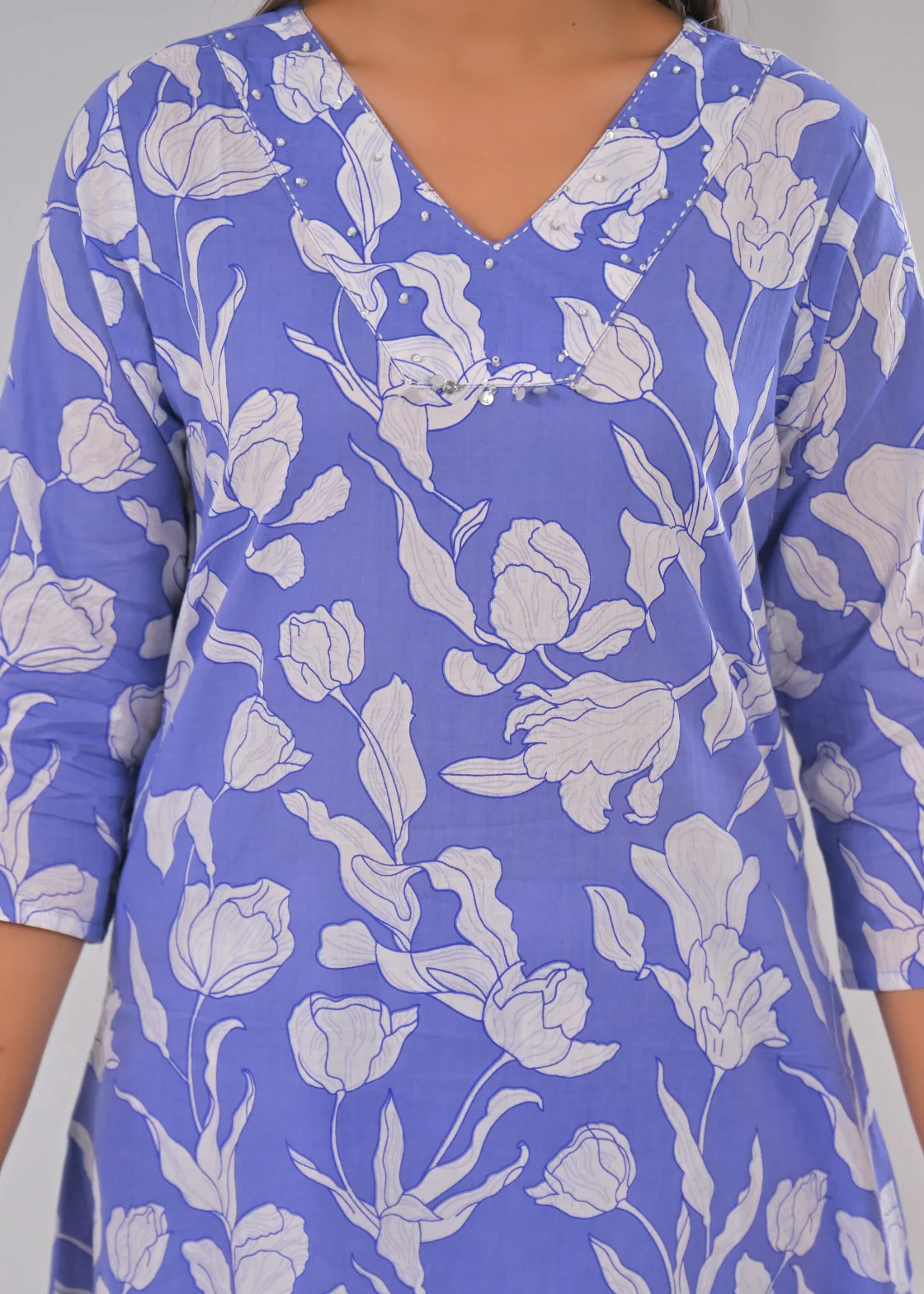 SASHA OCEAN PRINTED COTTON KURTA PANT SET - Image 5