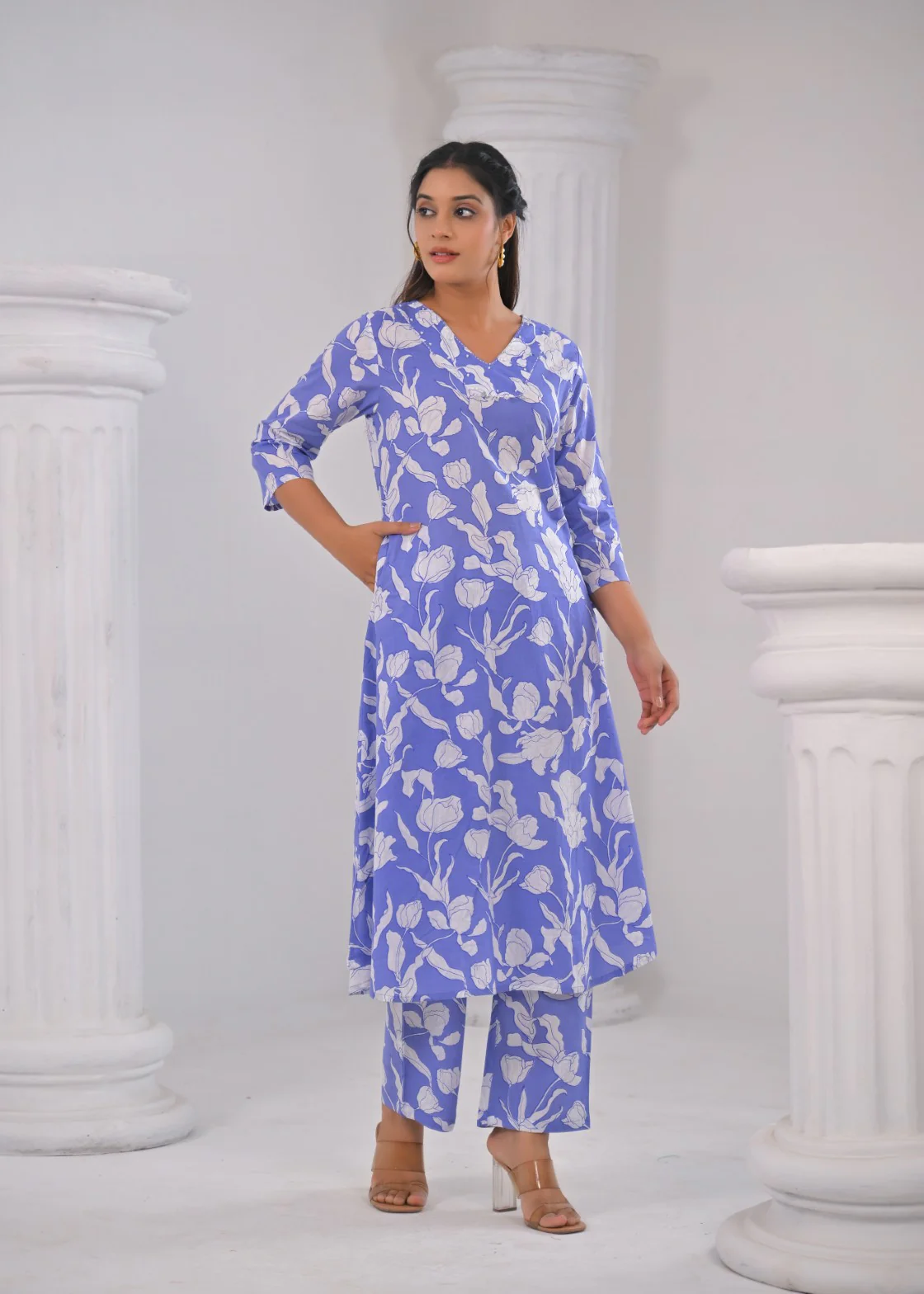 SASHA OCEAN PRINTED COTTON KURTA PANT SET - Image 6