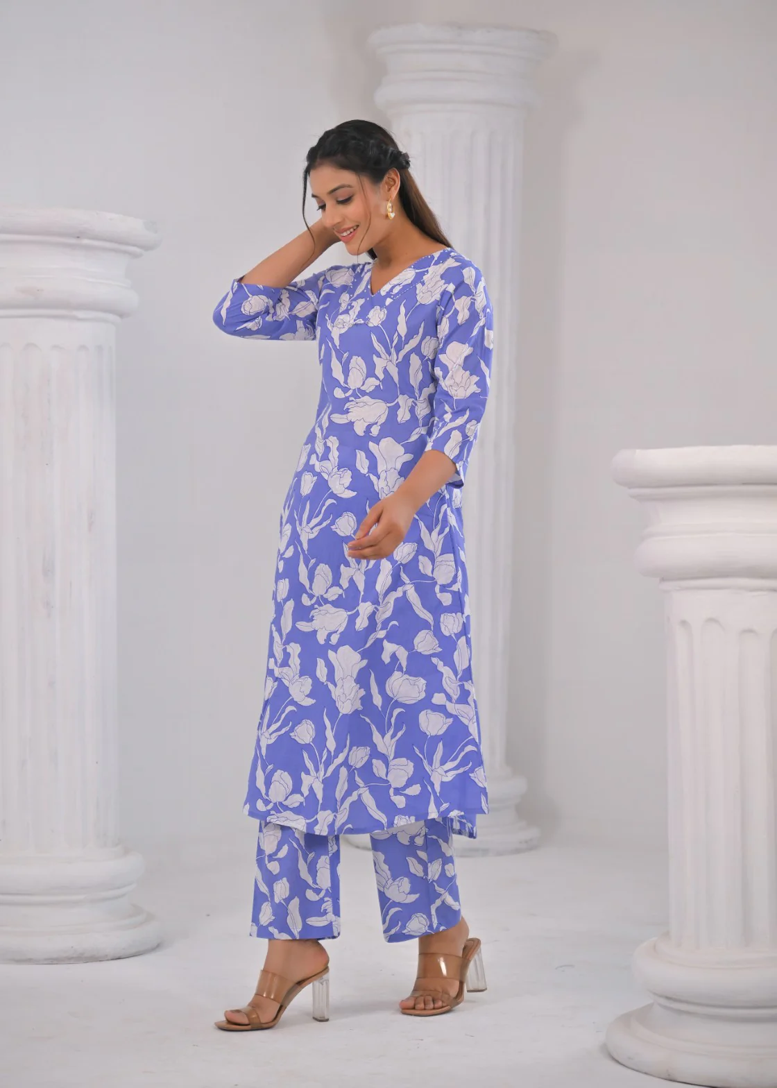 SASHA OCEAN PRINTED COTTON KURTA PANT SET - Image 7