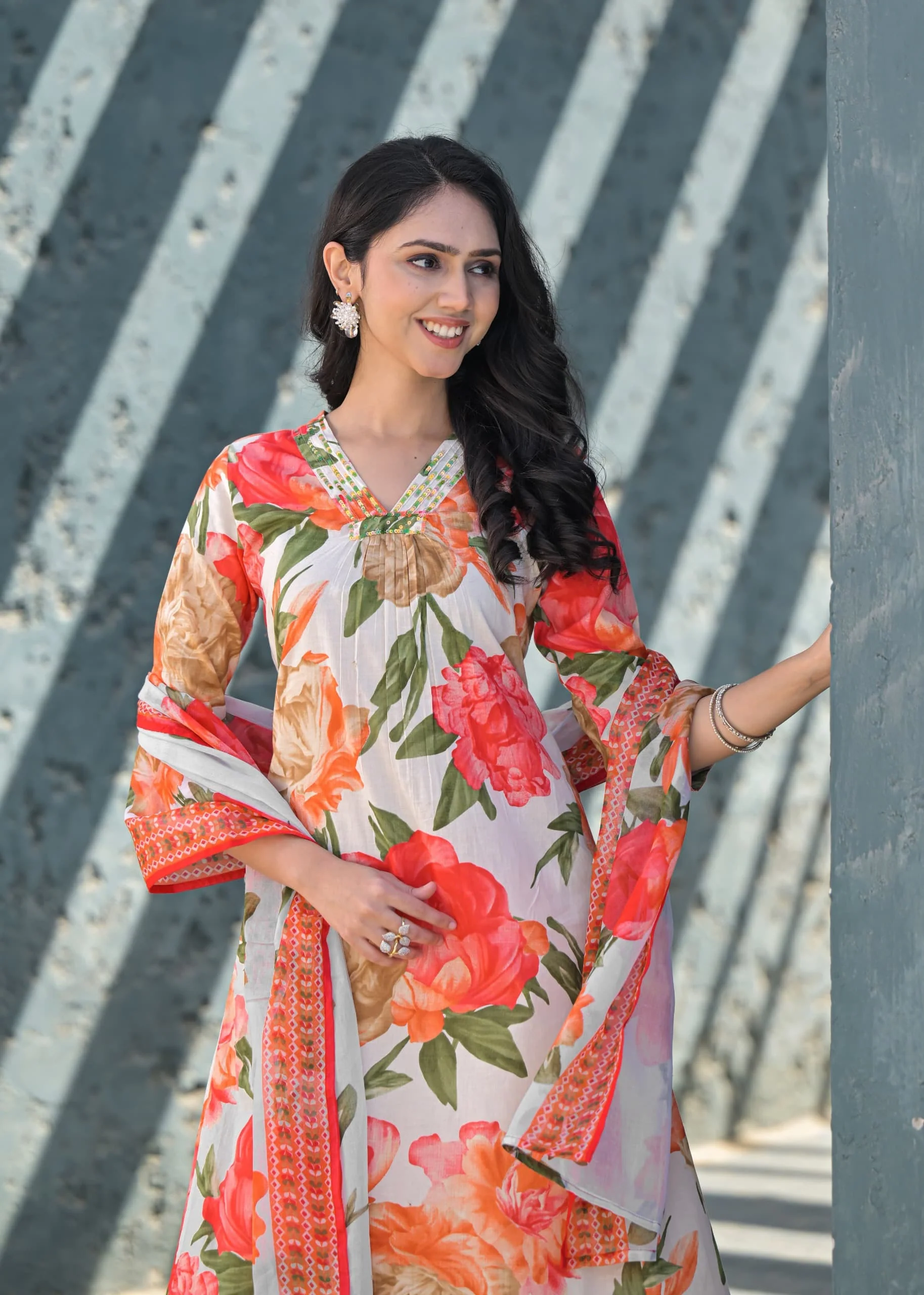 Swarnali Apricot Printed Cotton Suit Set - Image 2