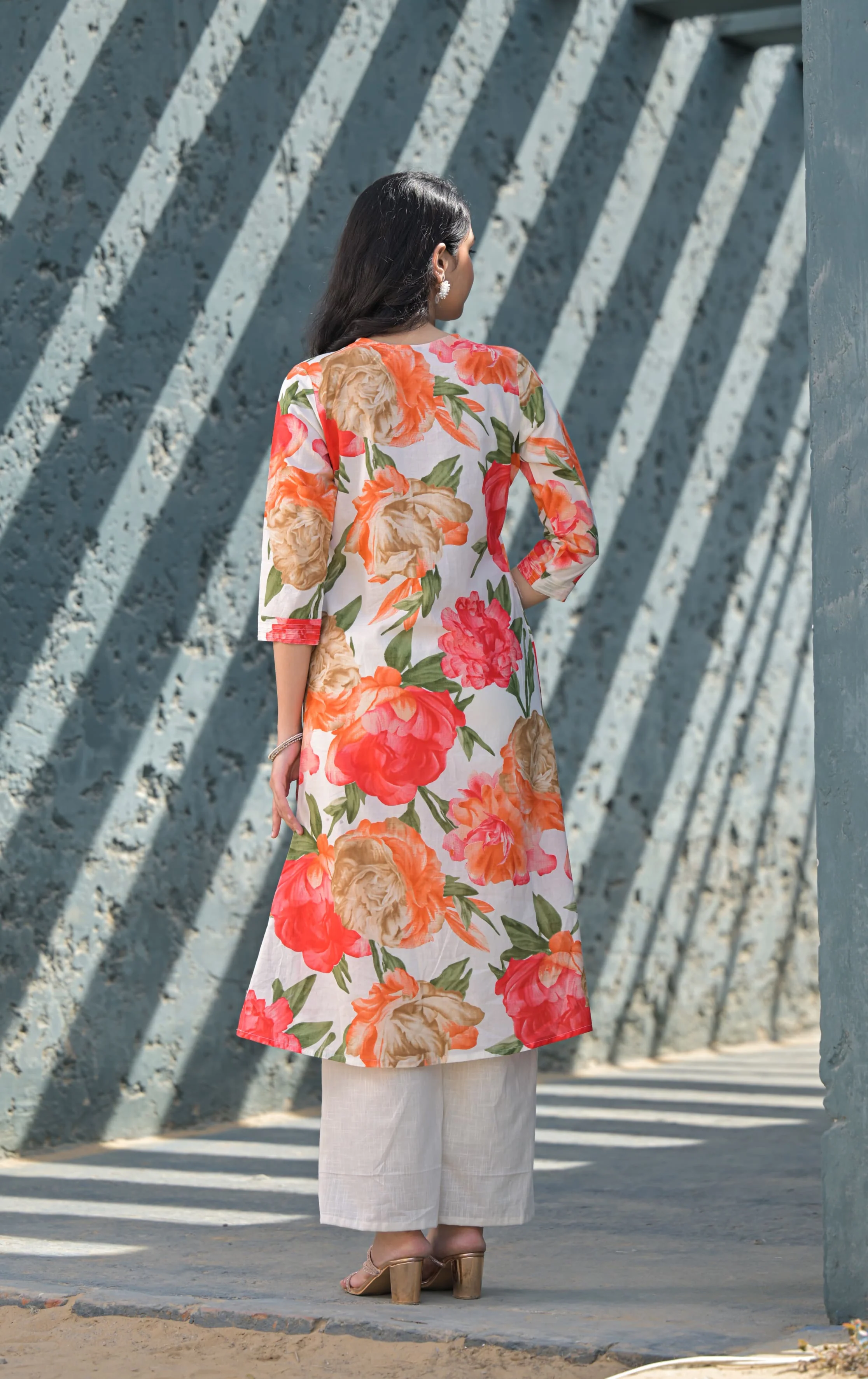 Swarnali Apricot Printed Cotton Suit Set - Image 3